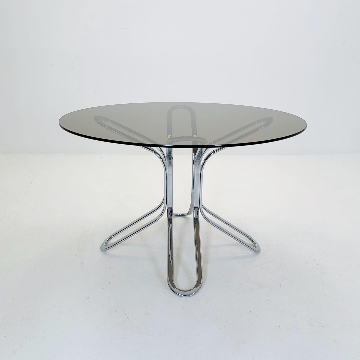Mid-Century Chrome Dining Table by Gastone Rinaldi for Rima, Italy 1980s – Smoked Glass, Bauhaus Design