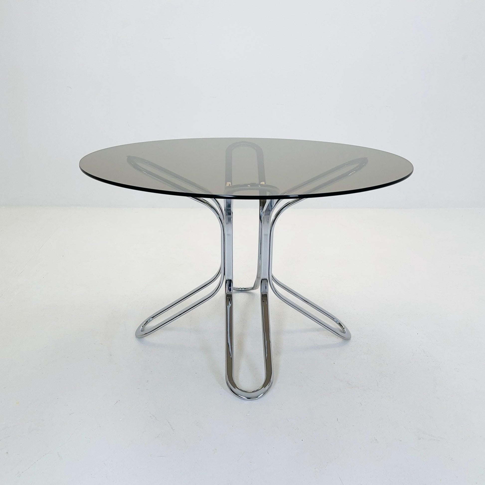 Mid-Century Chrome Dining Table by Gastone Rinaldi for Rima, Italy 1980s – Smoked Glass, Bauhaus Design