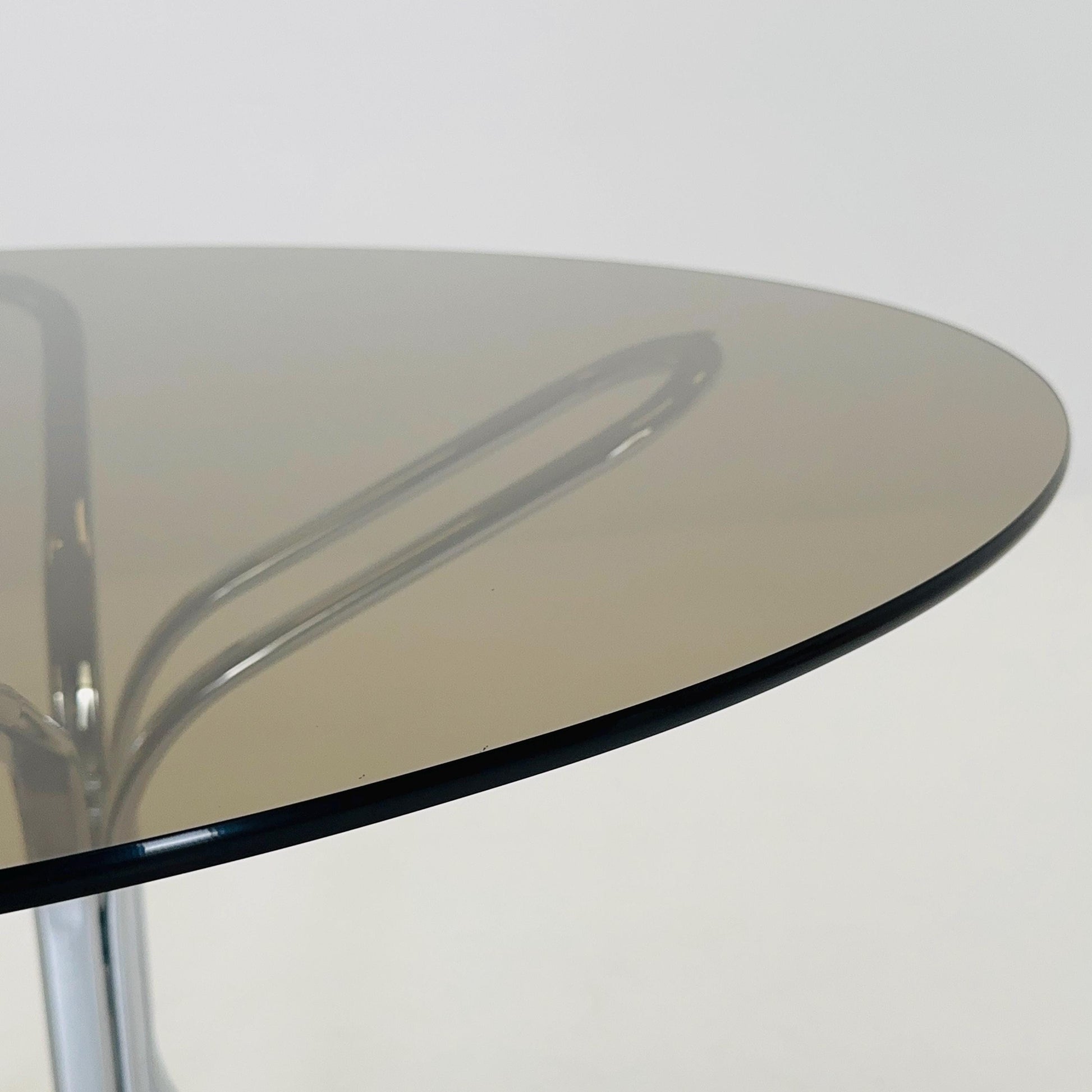 Mid-Century Chrome Dining Table by Gastone Rinaldi for Rima, Italy 1980s – Smoked Glass, Bauhaus Design