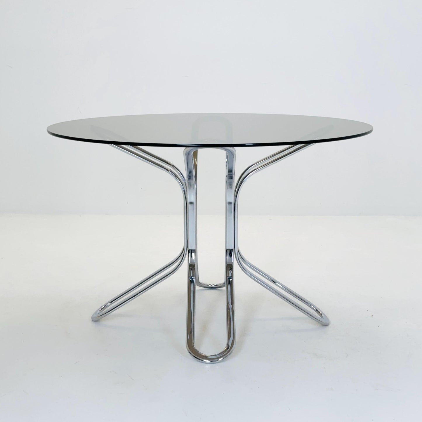 Mid-Century Chrome Dining Table by Gastone Rinaldi for Rima, Italy 1980s – Smoked Glass, Bauhaus Design
