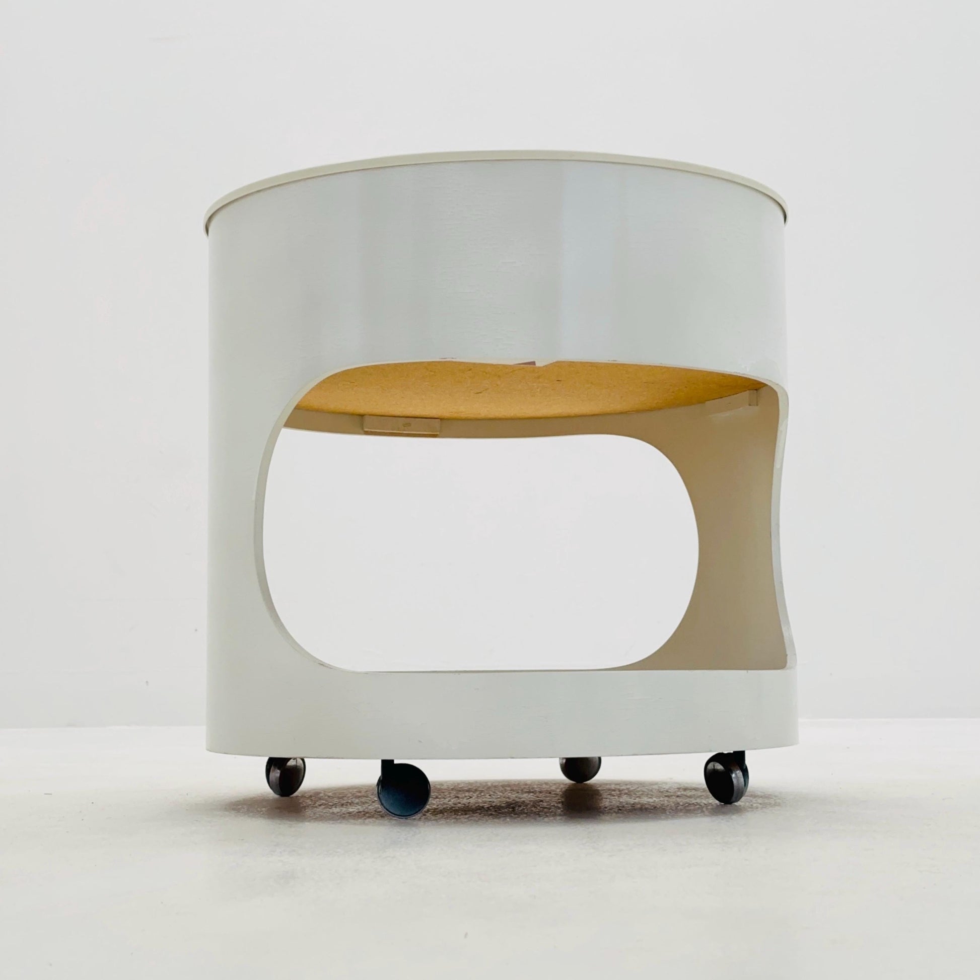 Space Age Luna Side Table 5124 by Opal Möbel, Germany 1970s – Vintage White Rolling Table, Mid-Century Modern