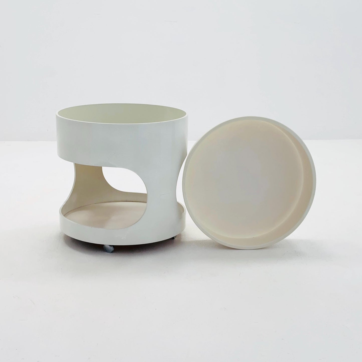 Space Age Luna Side Table 5124 by Opal Möbel, Germany 1970s – Vintage White Rolling Table, Mid-Century Modern