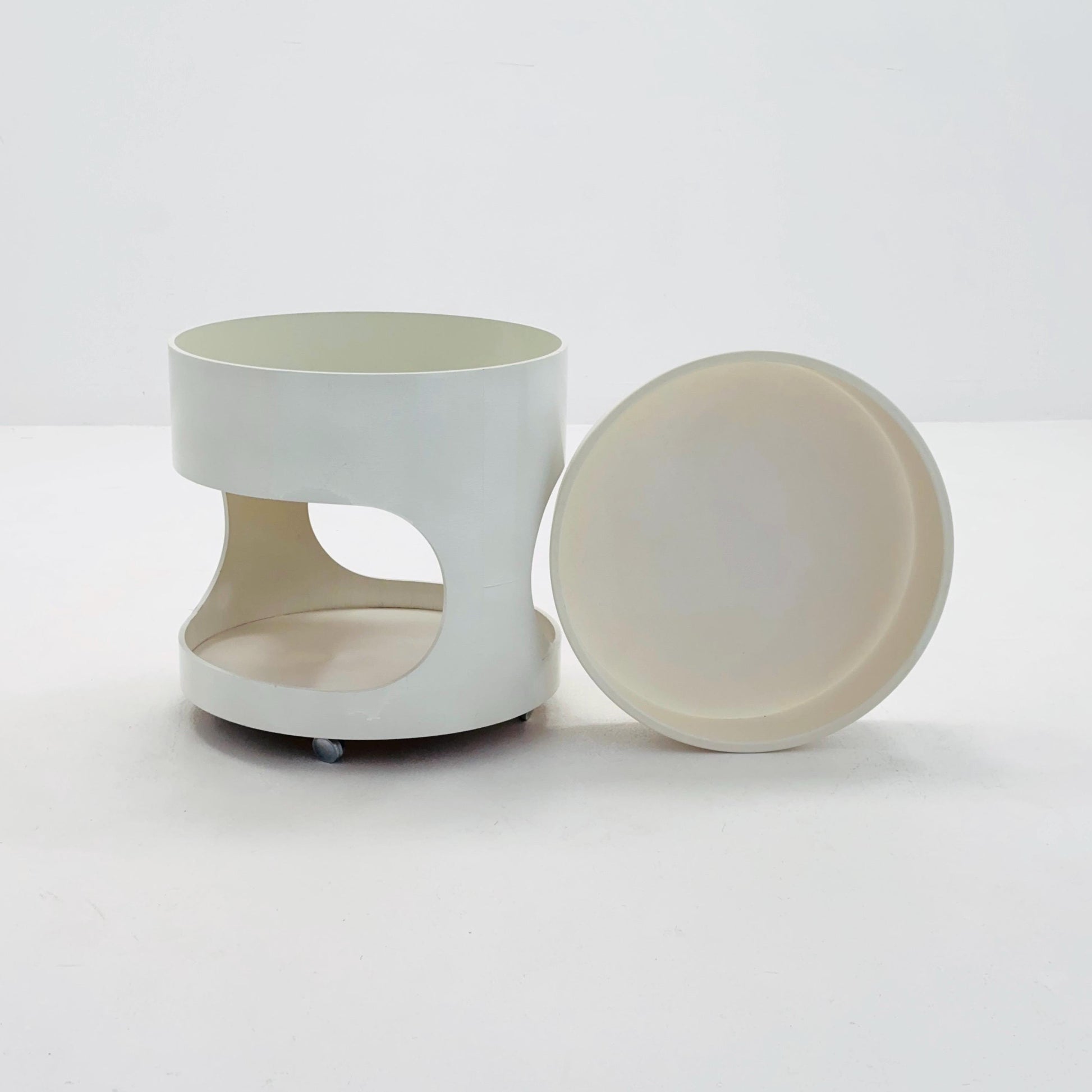 Space Age Luna Side Table 5124 by Opal Möbel, Germany 1970s – Vintage White Rolling Table, Mid-Century Modern