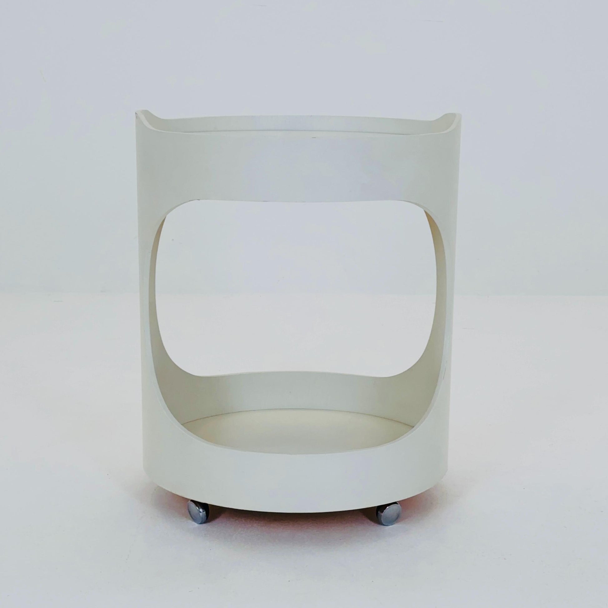 Space Age Luna Side Table 5124 by Opal Möbel, Germany 1970s – Vintage White Rolling Table, Mid-Century Modern