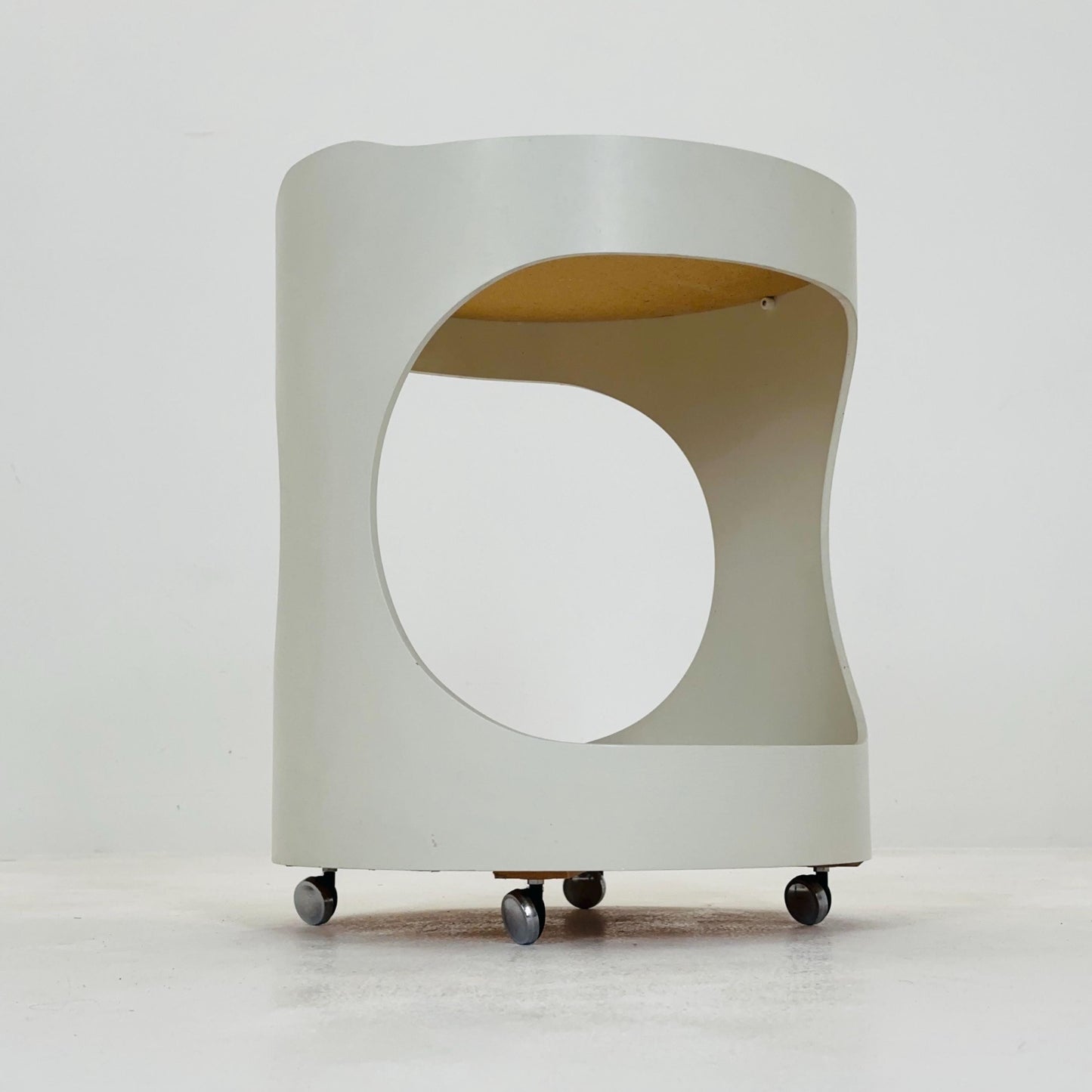 Space Age Luna Side Table 5124 by Opal Möbel, Germany 1970s – Vintage White Rolling Table, Mid-Century Modern