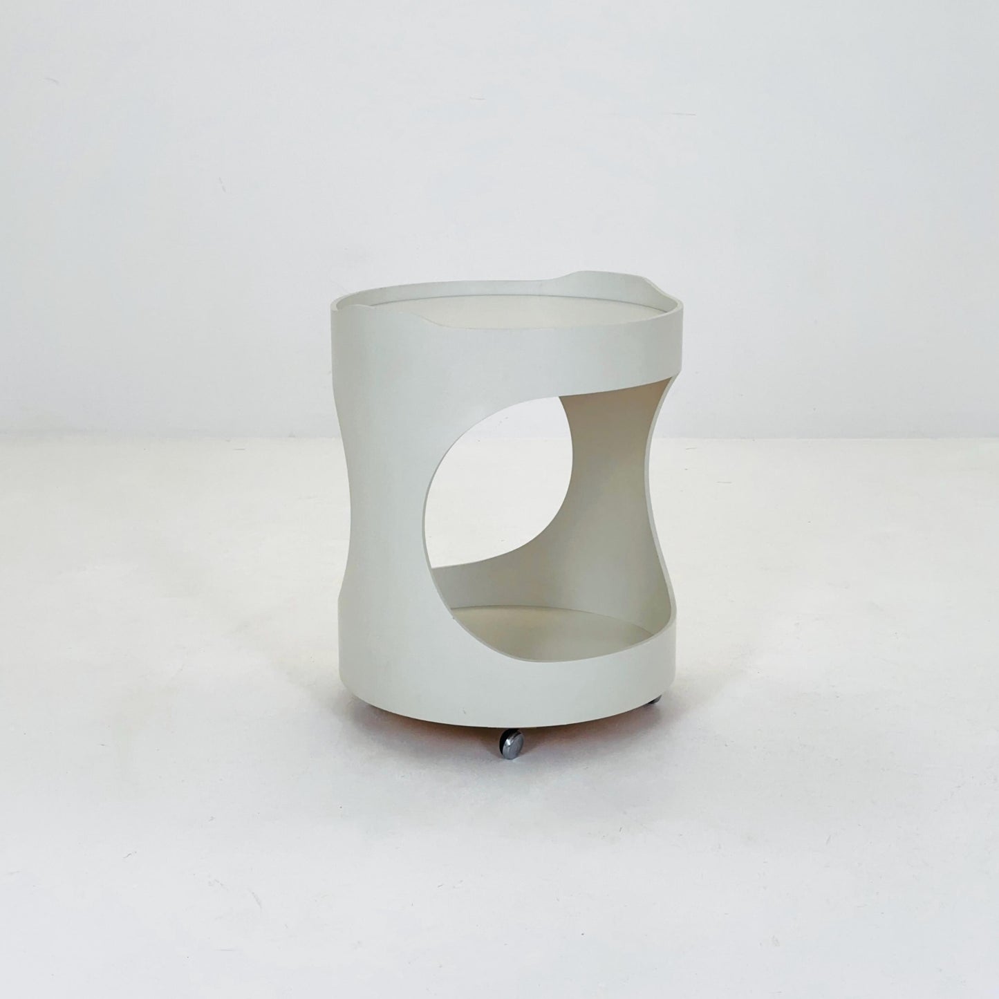 Space Age Luna Side Table 5124 by Opal Möbel, Germany 1970s – Vintage White Rolling Table, Mid-Century Modern