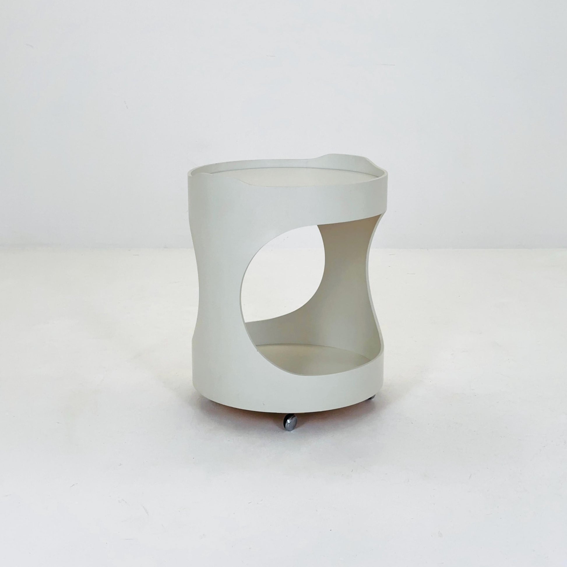Space Age Luna Side Table 5124 by Opal Möbel, Germany 1970s – Vintage White Rolling Table, Mid-Century Modern