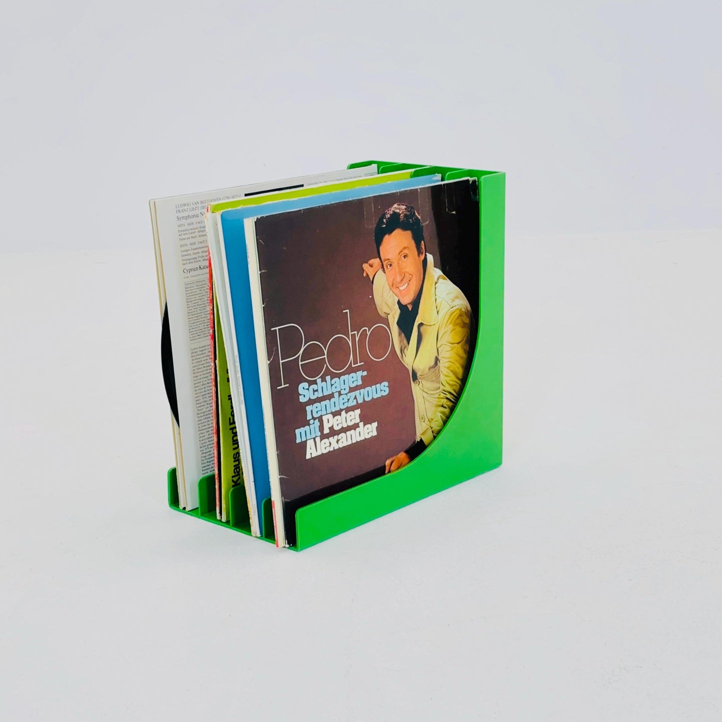 Mid-Century Green retro vinyl storage holder, modular record holder, vintage space age brands from the 70s west Germany