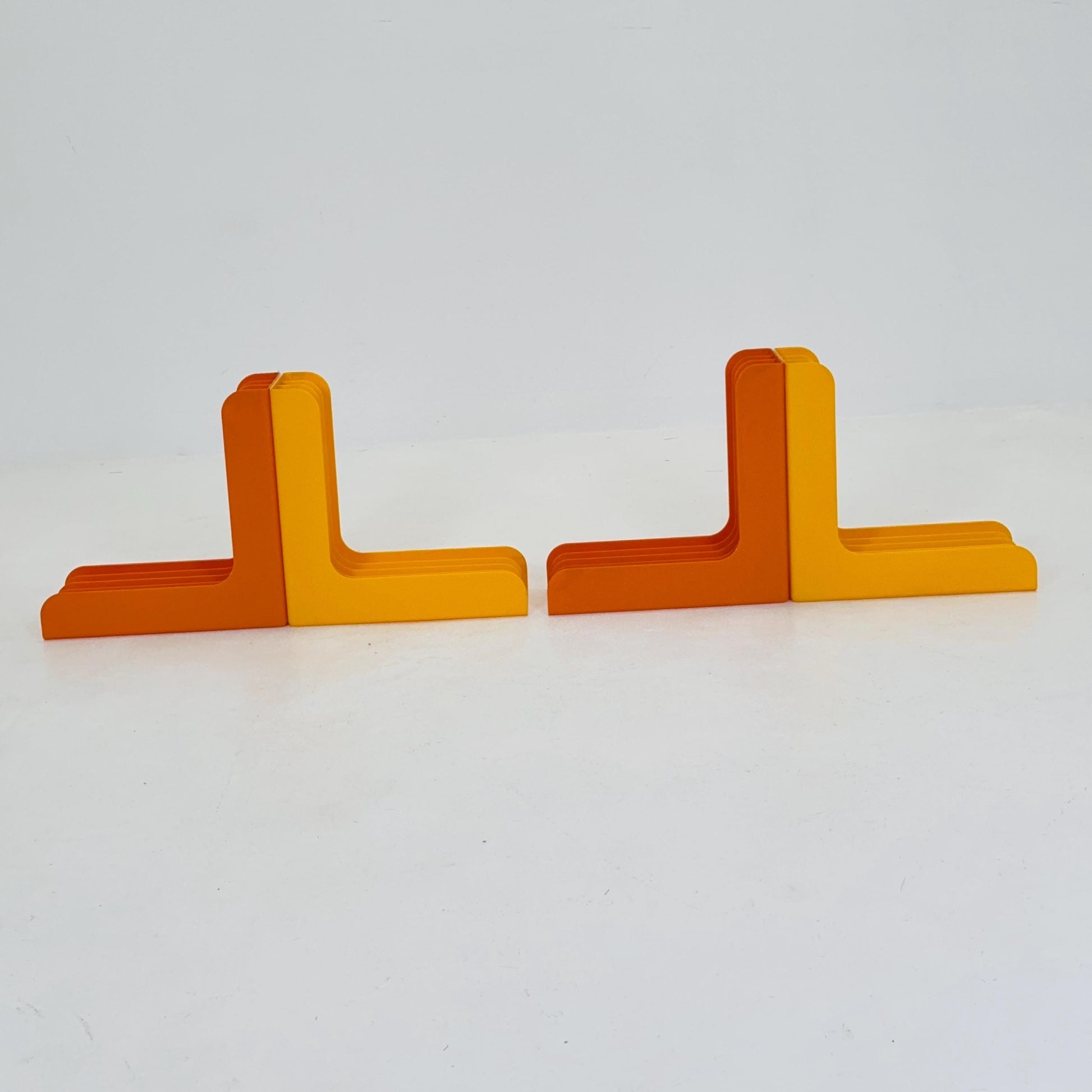 Set of 4 Mid-Century Vinyl Record Holders – 1970s West Germany, Space Age Modular ABS Storage, Orange & Yellow