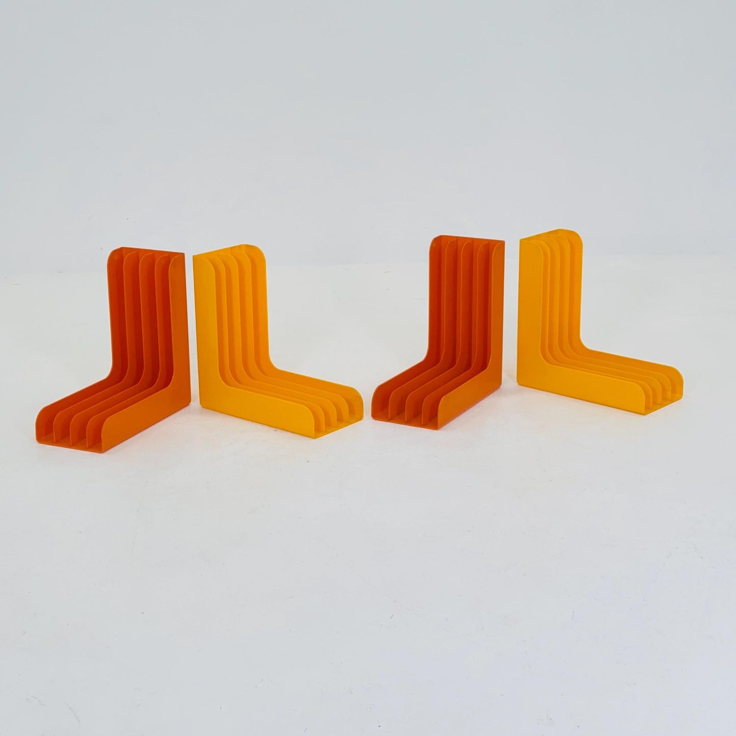Set of 4 Mid-Century Vinyl Record Holders – 1970s West Germany, Space Age Modular ABS Storage, Orange & Yellow