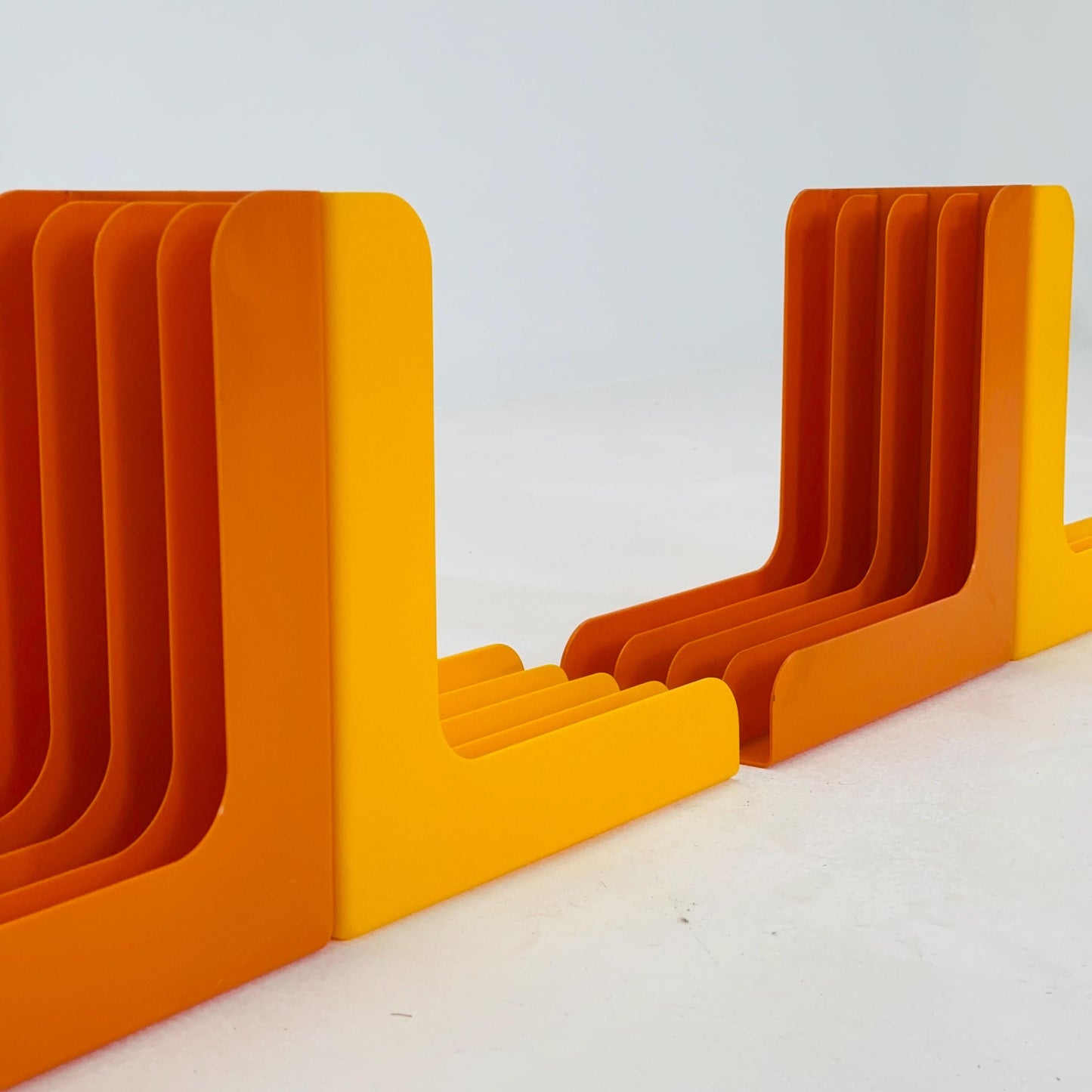 Set of 4 Mid-Century Vinyl Record Holders – 1970s West Germany, Space Age Modular ABS Storage, Orange & Yellow