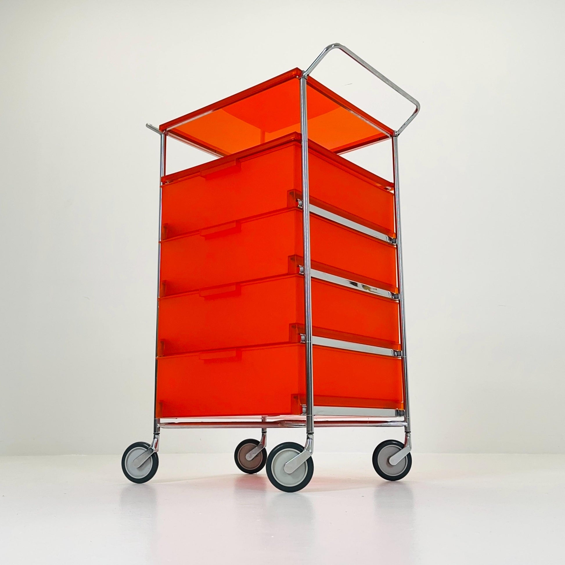 Design Kartell “Mobil” Storage Unit in Orange PMMA & Chrome – Antonio Citterio,for Kartell Italy 1990s
