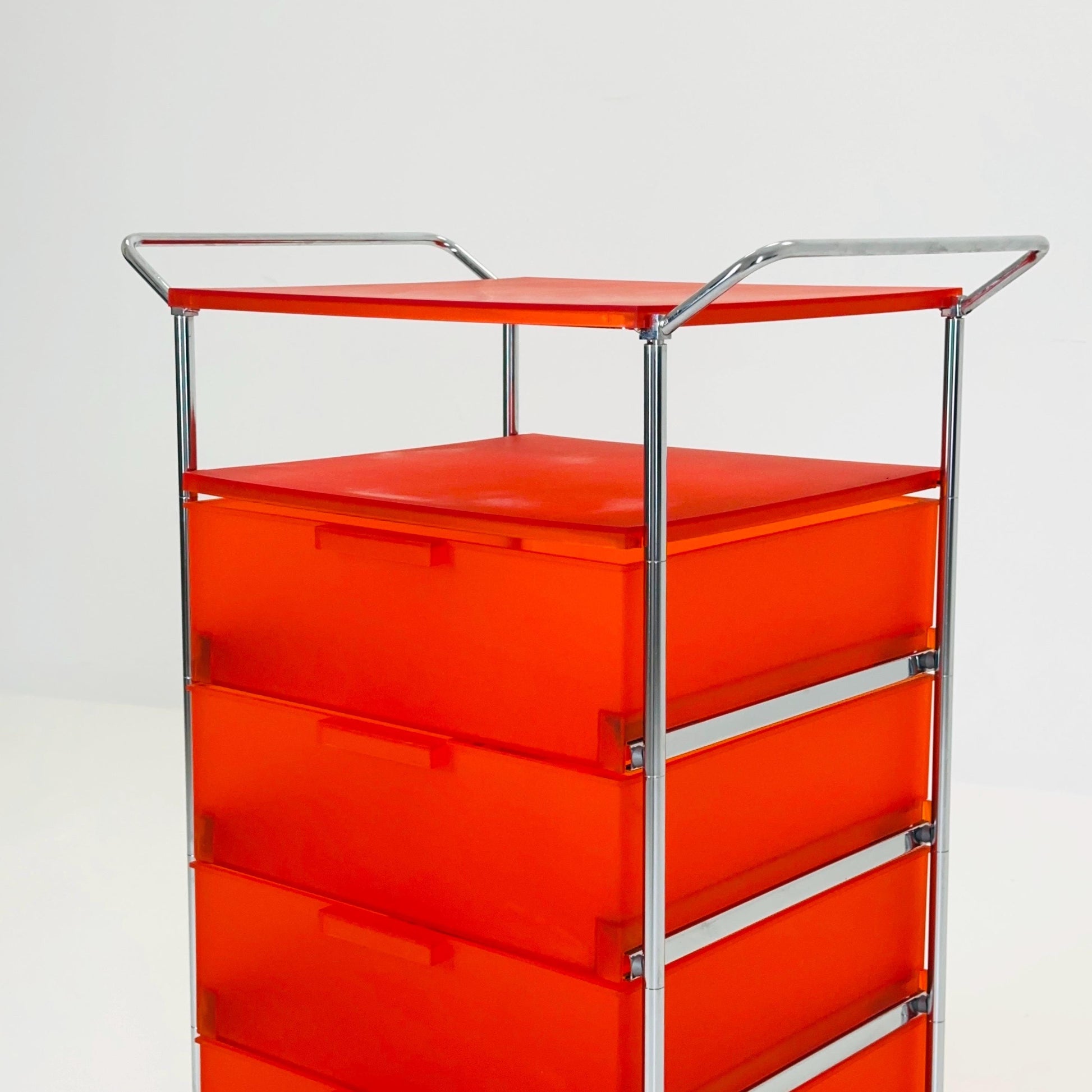 Design Kartell “Mobil” Storage Unit in Orange PMMA & Chrome – Antonio Citterio,for Kartell Italy 1990s