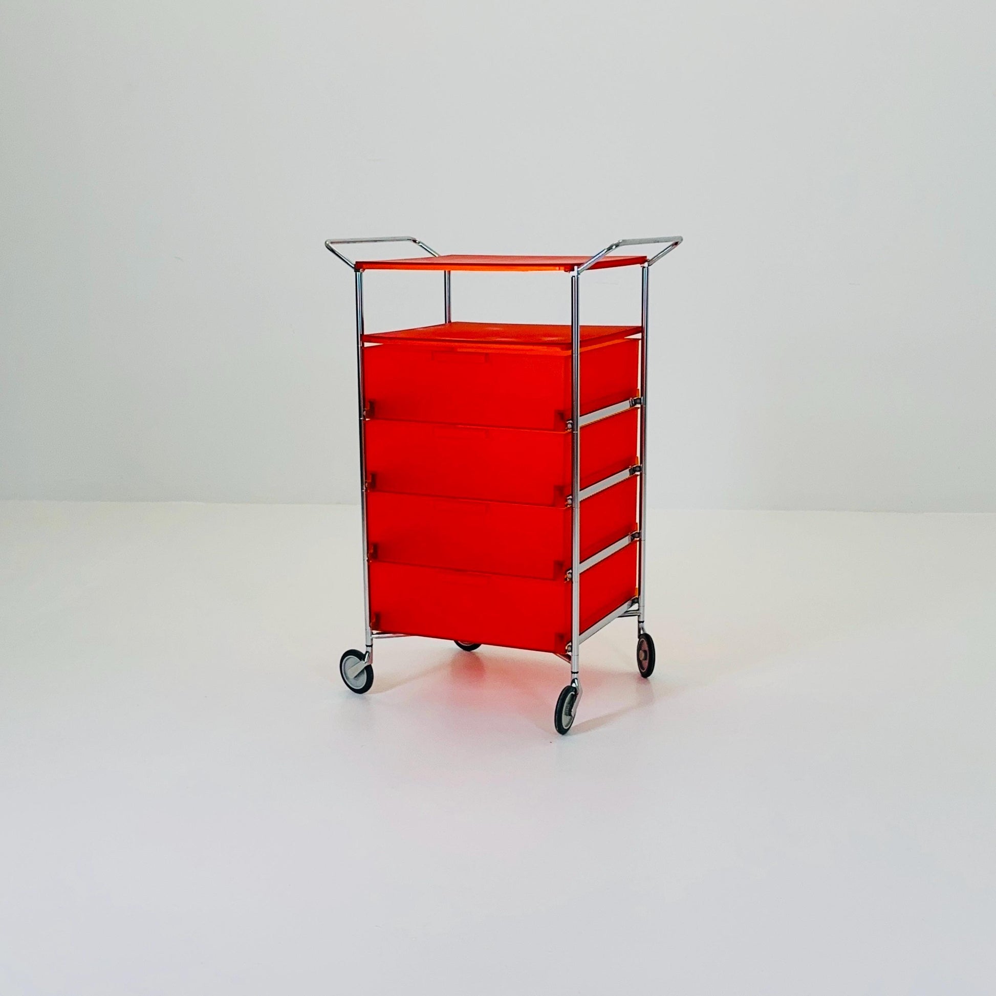 Design Kartell “Mobil” Storage Unit in Orange PMMA & Chrome – Antonio Citterio,for Kartell Italy 1990s