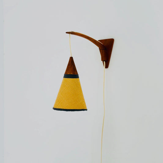 Mid century Teak wall Lamp with fabric Shade by E. R. Nele for Temde, 1960s