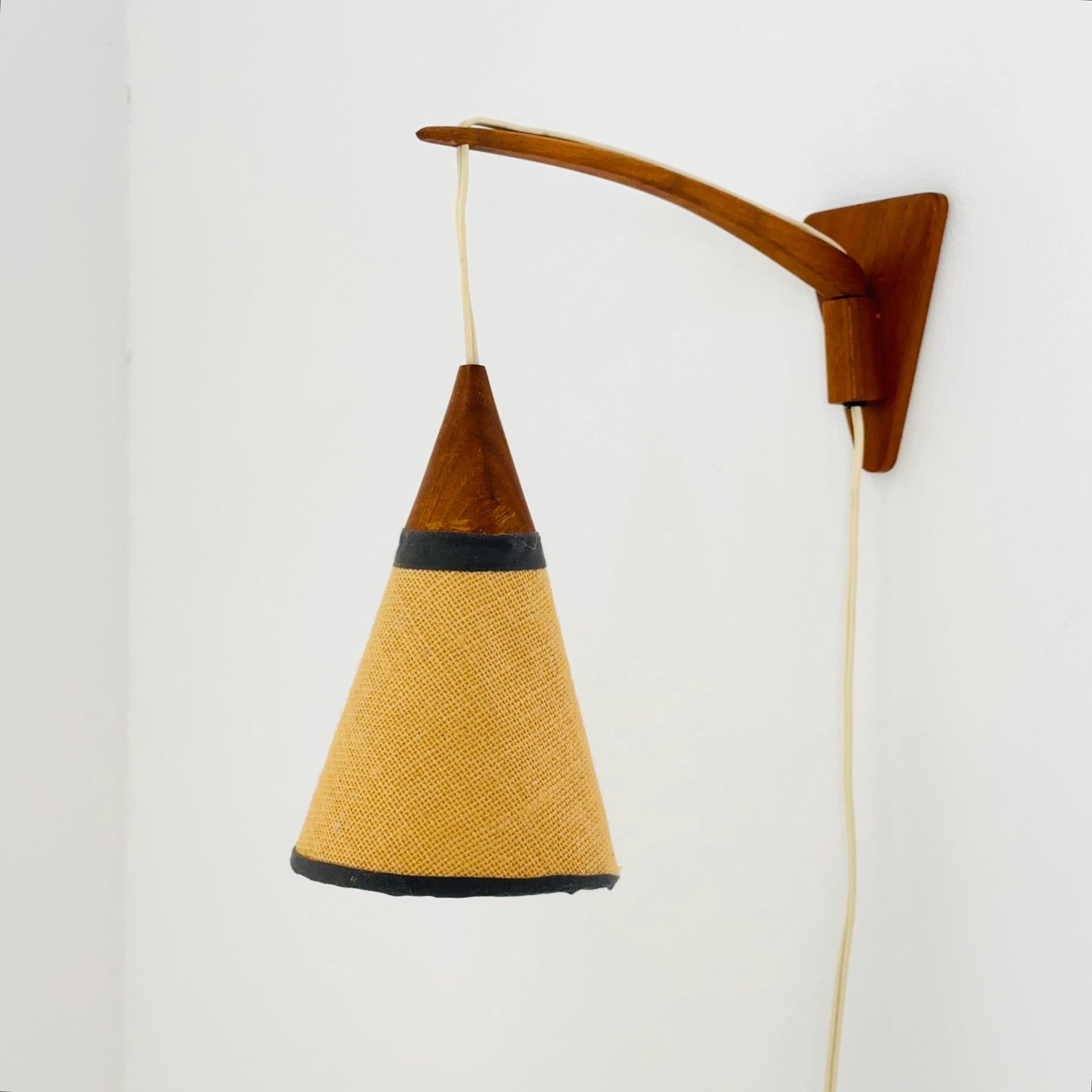 Mid century Teak wall Lamp with fabric Shade by E. R. Nele for Temde, 1960s