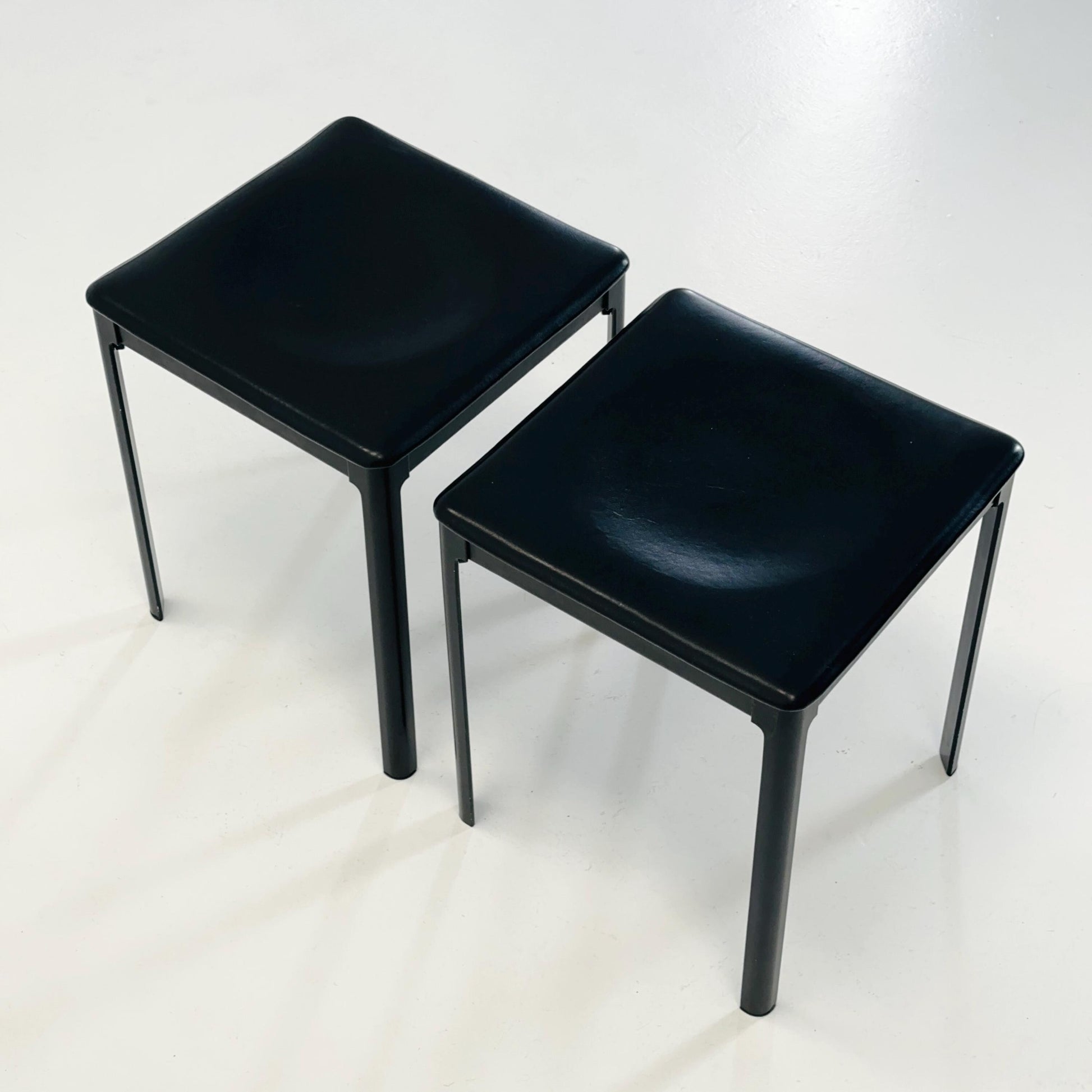 Set of 2 Mid Century Modern Matteo Grassi Black Leather Stools – Italy , 1980s