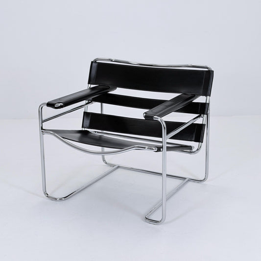 Mid century Bauhaus lounge chair/ lounge chair style of Wassily B3 armchair Italy 1980s