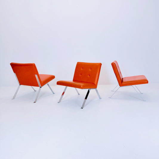 Set of 3 Mid century leather lounge Euro M1600 chair by Hans Eichenberger for Girsberger - 1960s Switzerland