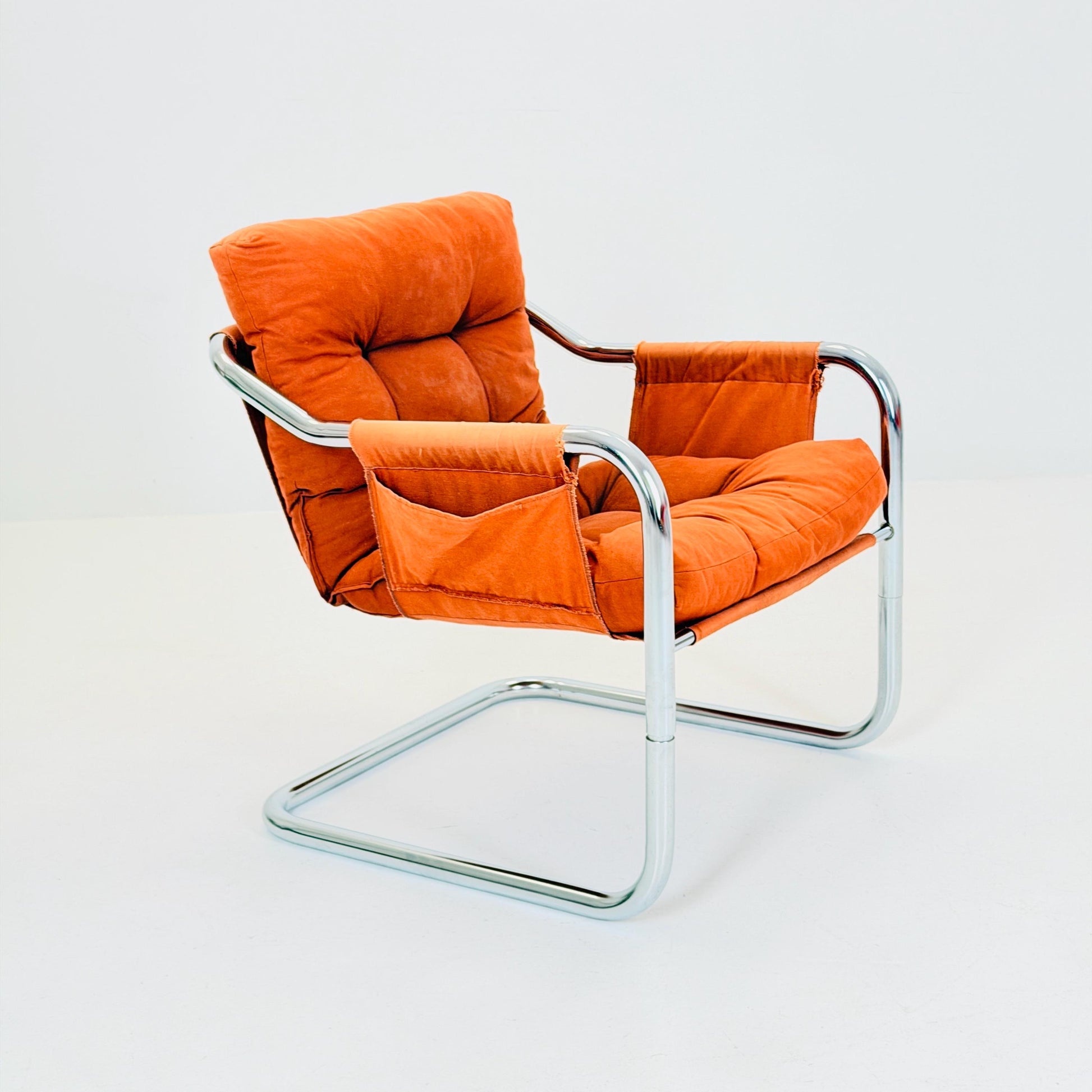Mid century century Bauhaus tubular canvas armchair for Tomas Jelinek by IKEA 1980s