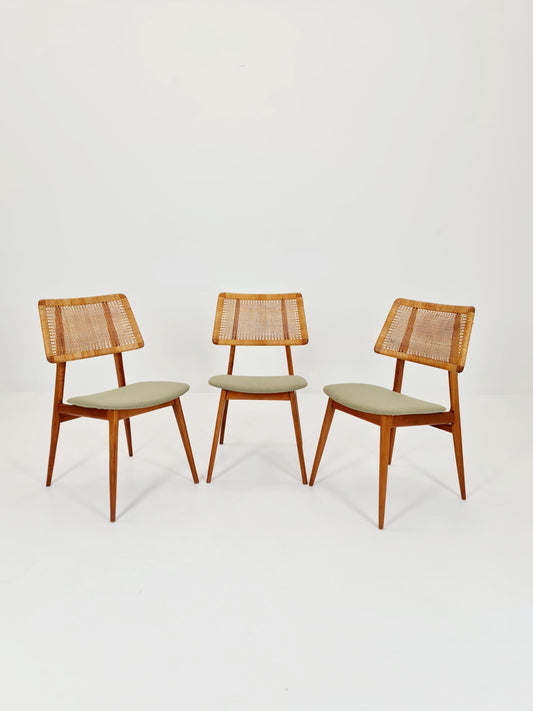 1 of 3 Mid Century Modern Dining Chair by Haibo Germany teak & rattan, 1960s,