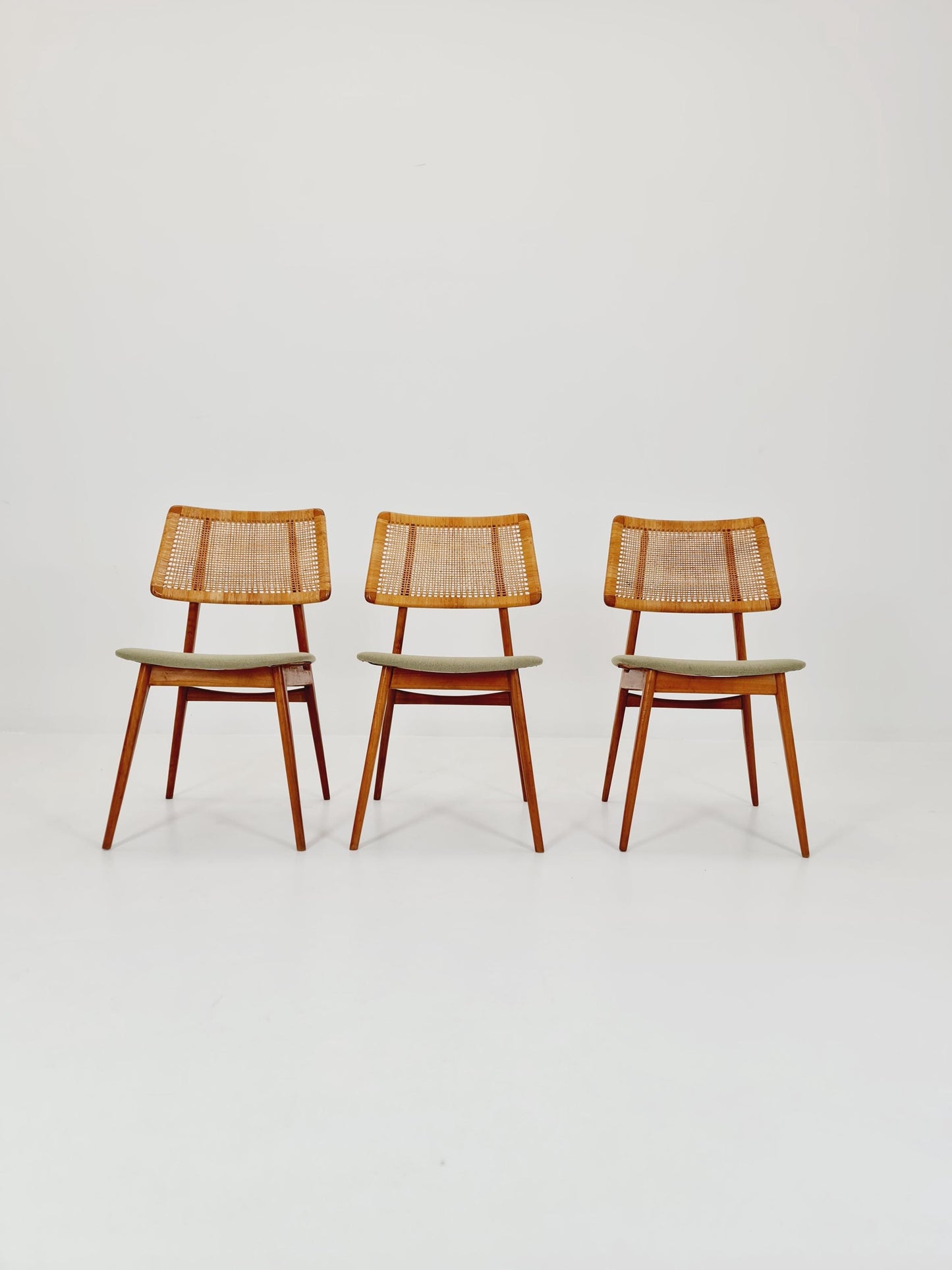 1 of 3 Mid Century Modern Dining Chair by Haibo Germany teak & rattan, 1960s,