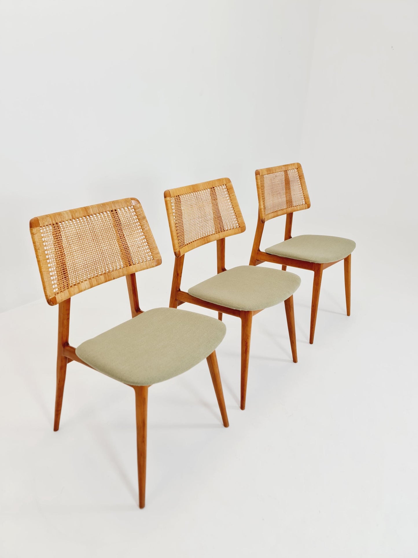 1 of 3 Mid Century Modern Dining Chair by Haibo Germany teak & rattan, 1960s,