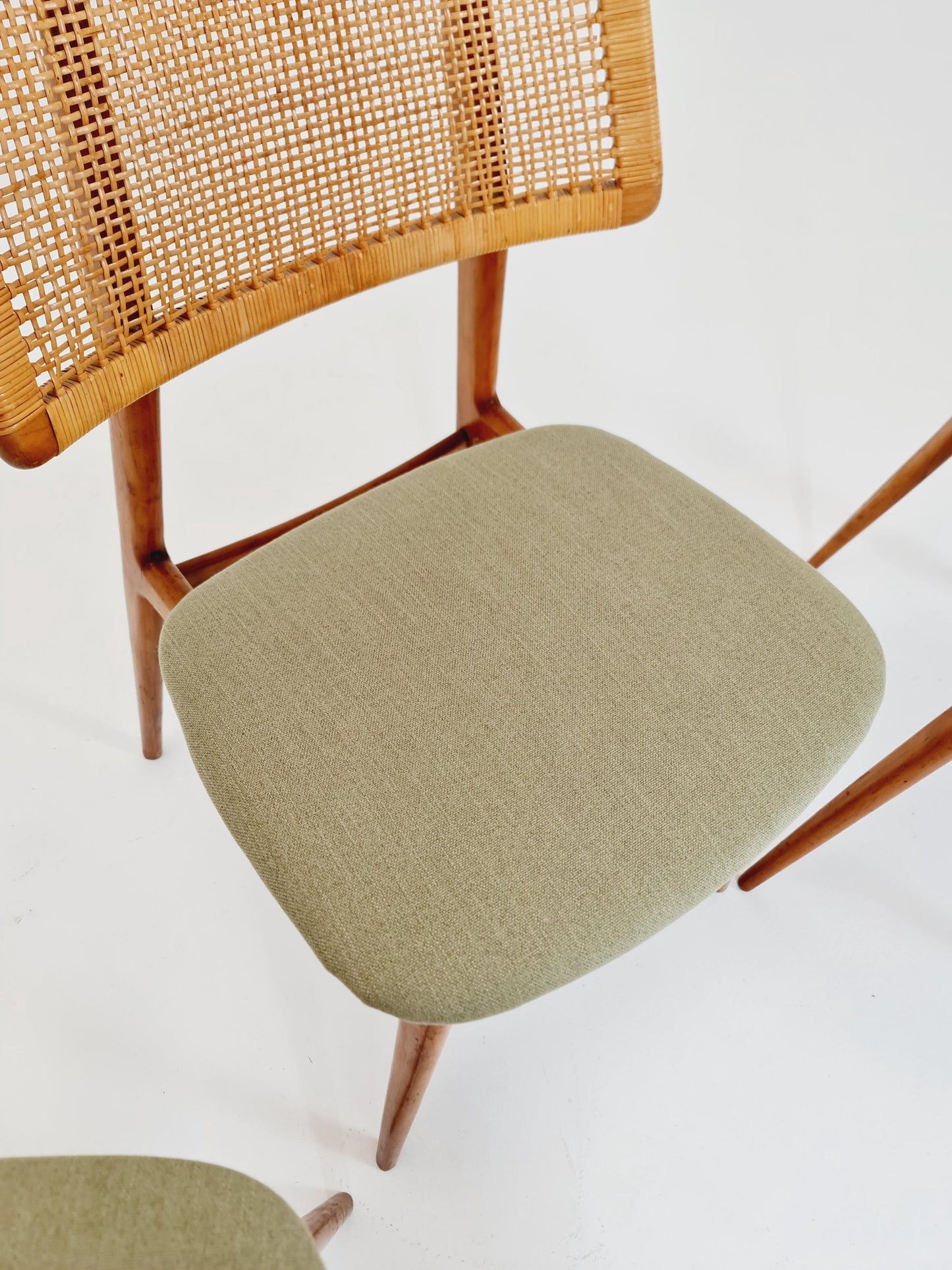 1 of 3 Mid Century Modern Dining Chair by Haibo Germany teak & rattan, 1960s,