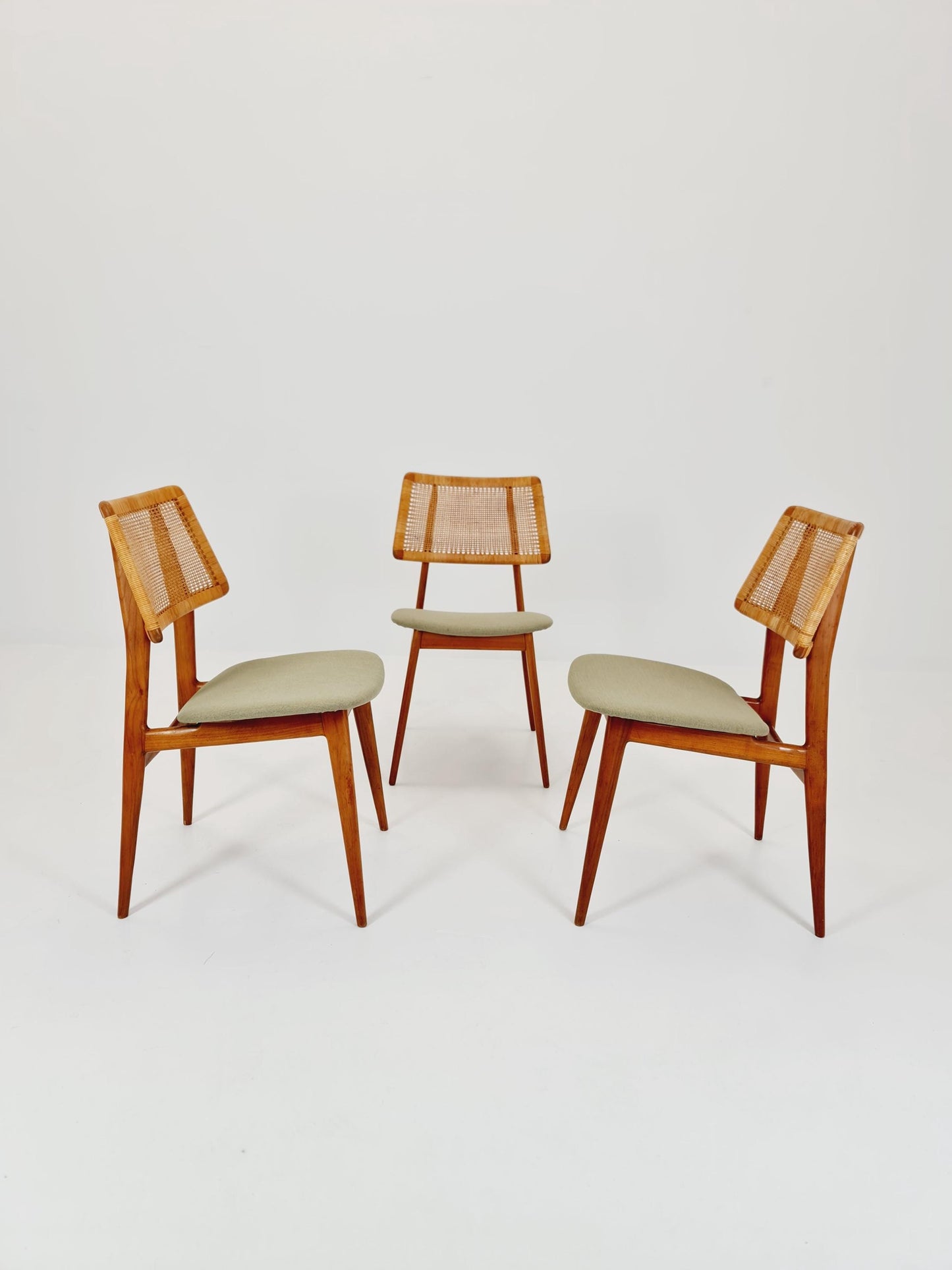 1 of 3 Mid Century Modern Dining Chair by Haibo Germany teak & rattan, 1960s,