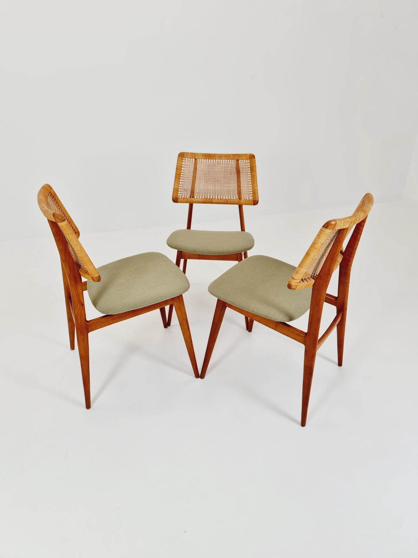 1 of 3 Mid Century Modern Dining Chair by Haibo Germany teak & rattan, 1960s,
