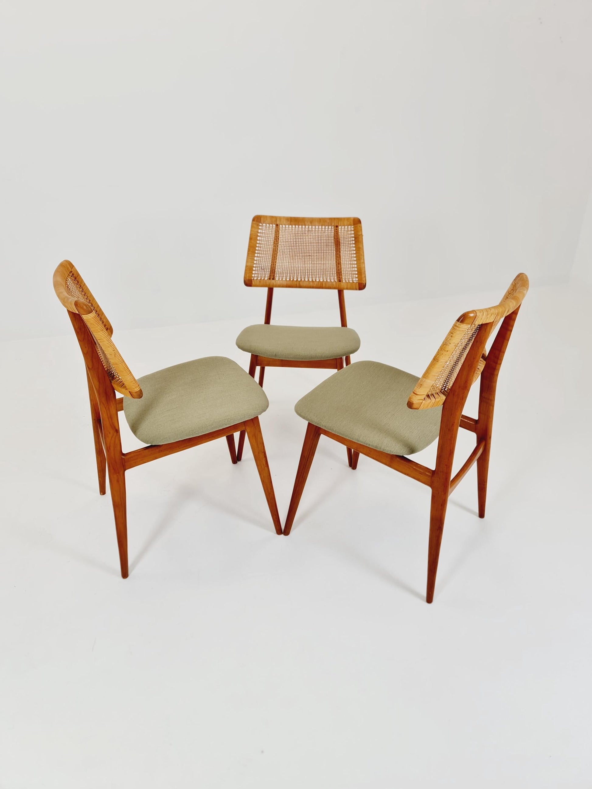 1 of 3 Mid Century Modern Dining Chair by Haibo Germany teak & rattan, 1960s,