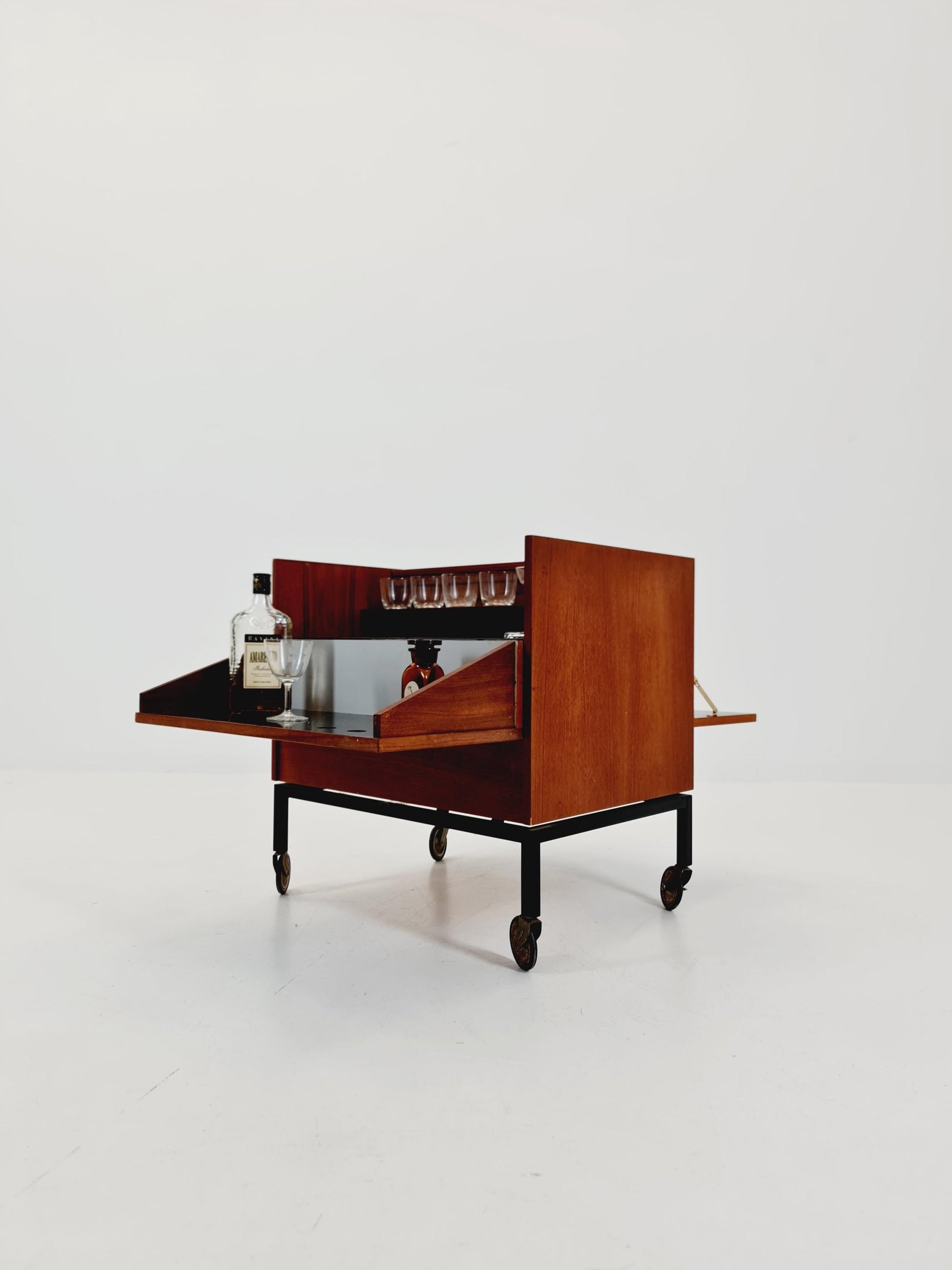 Super rare German mid century bar cart trolley in teak & Metal, By Else 1960s
