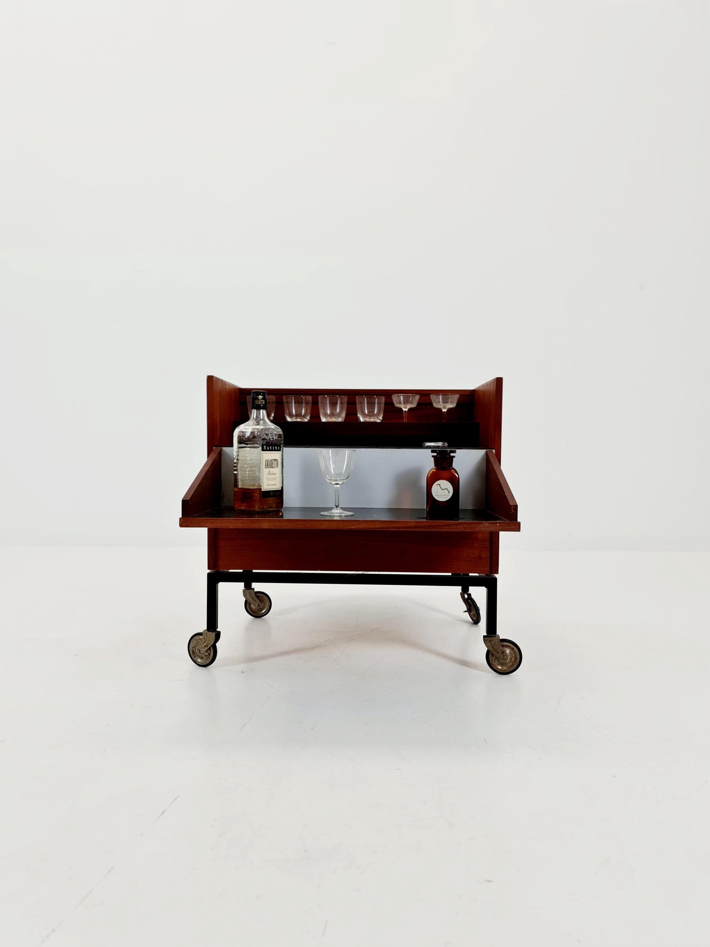 Super rare German mid century bar cart trolley in teak & Metal, By Else 1960s