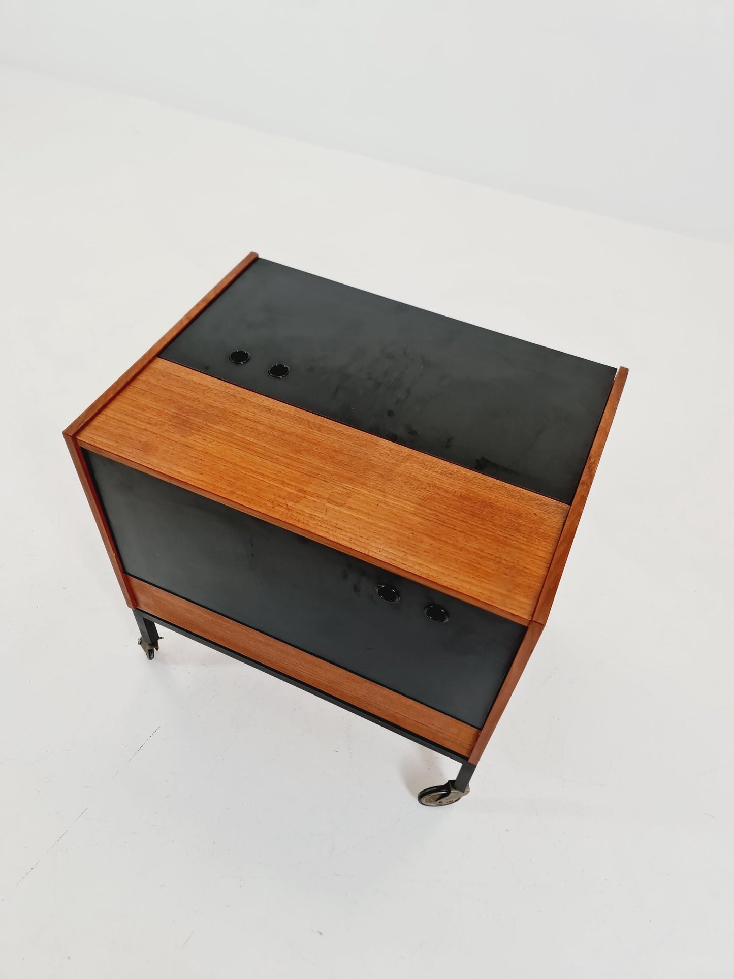 Super rare German mid century bar cart trolley in teak & Metal, By Else 1960s