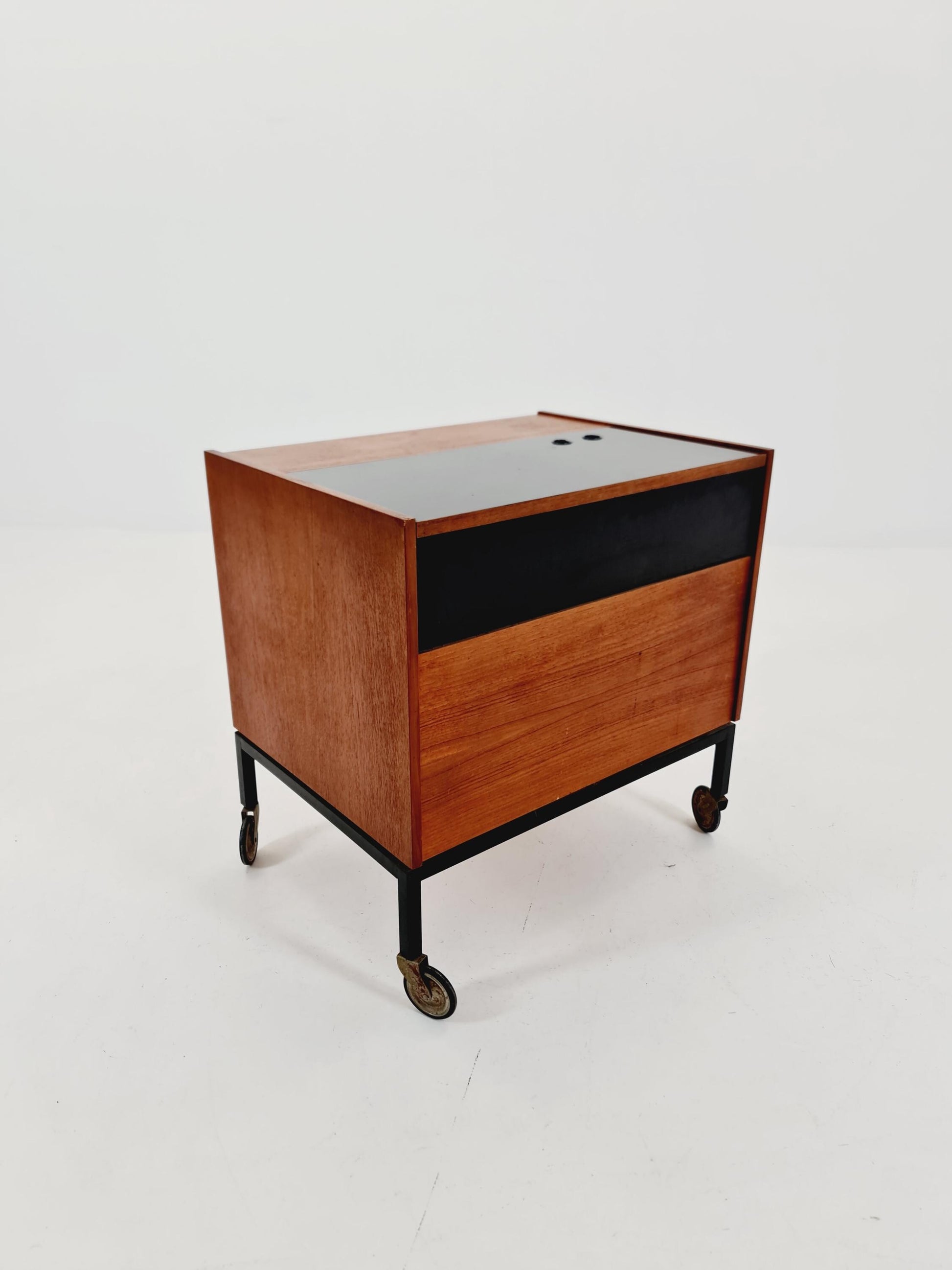 Super rare German mid century bar cart trolley in teak & Metal, By Else 1960s
