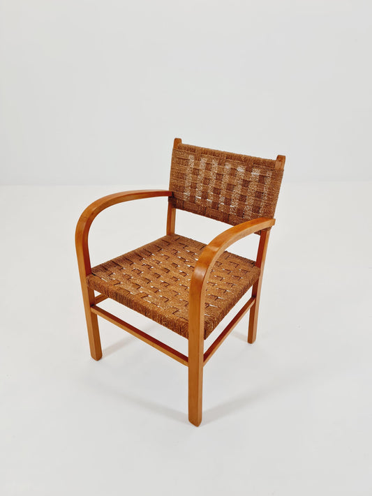 Bauhaus vintage papercord armchair by Ehrich Dieckmann, 1930s