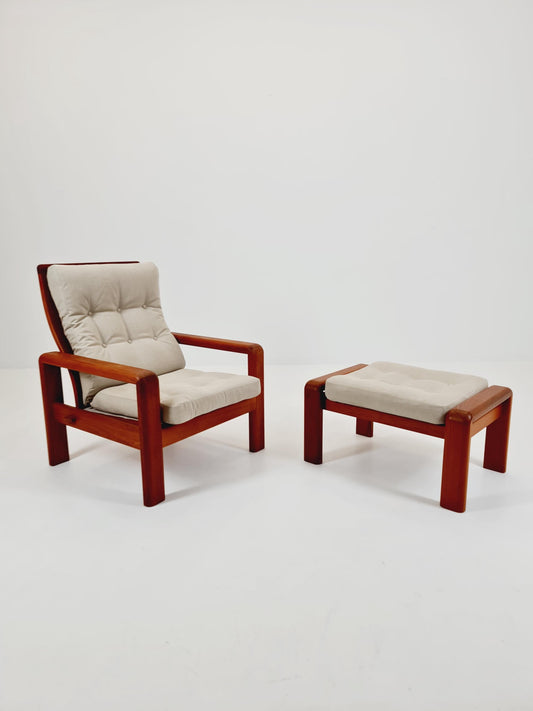 Mid Century Solid teak lounge chair/ Easy chair by EMC Mobler with Ottoman, 1960s