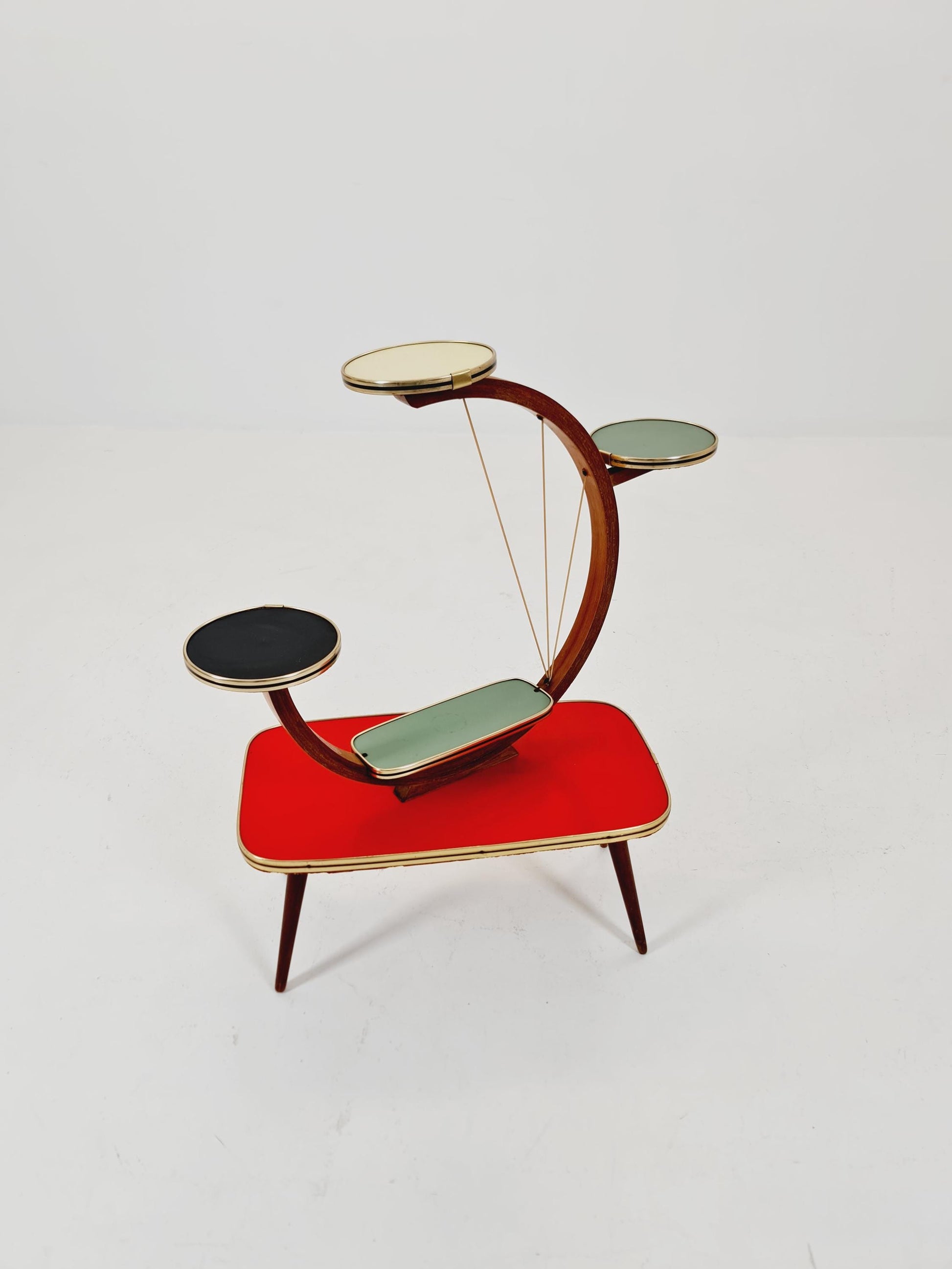 Big 1950s German Plant Stand, Colorful Vintage Mid-Century Minimalist Indoor Plant Stand Side Table Retro flower table