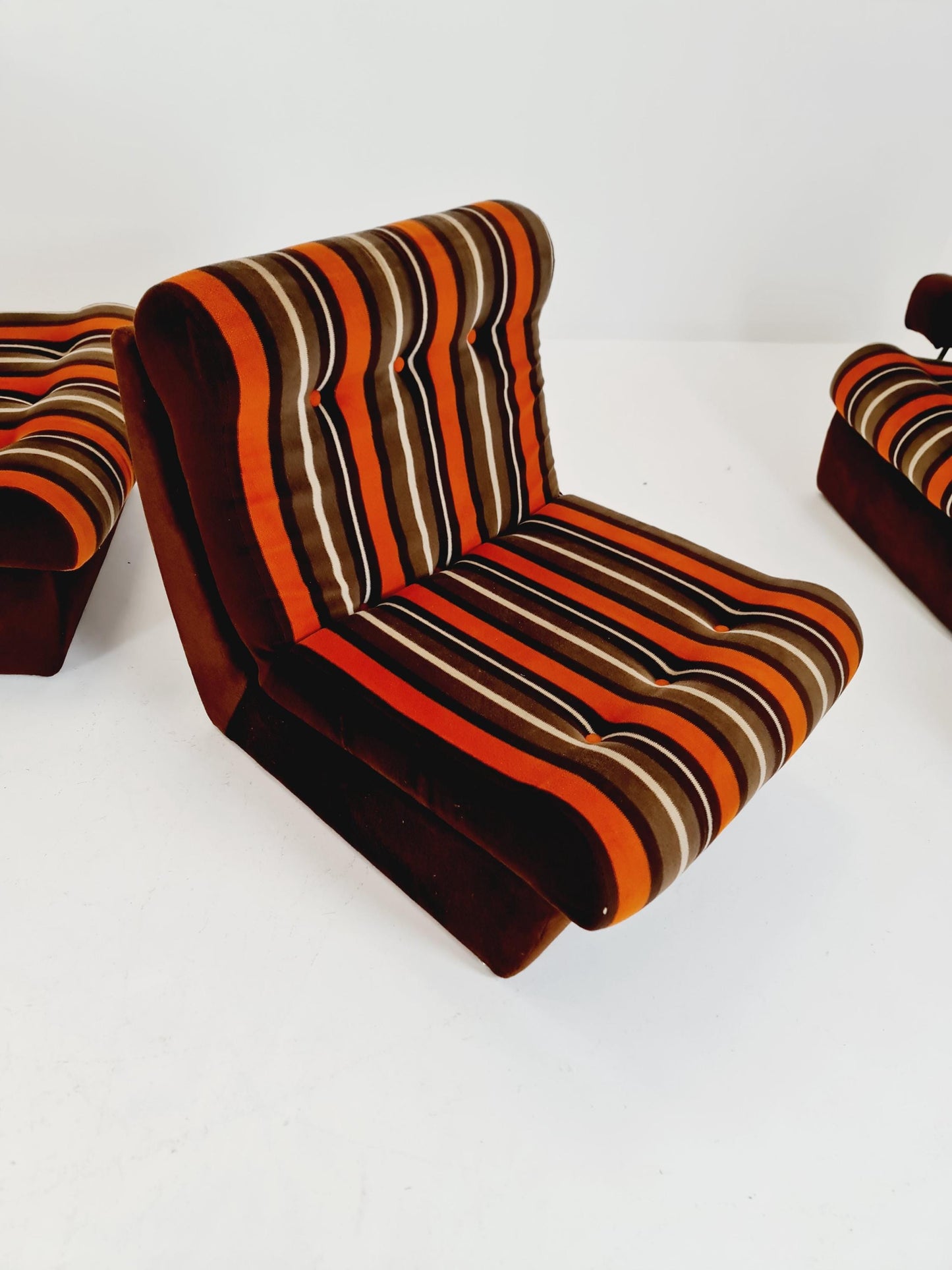 German mid century brown modular sofa/couch, 1970s, set of 8