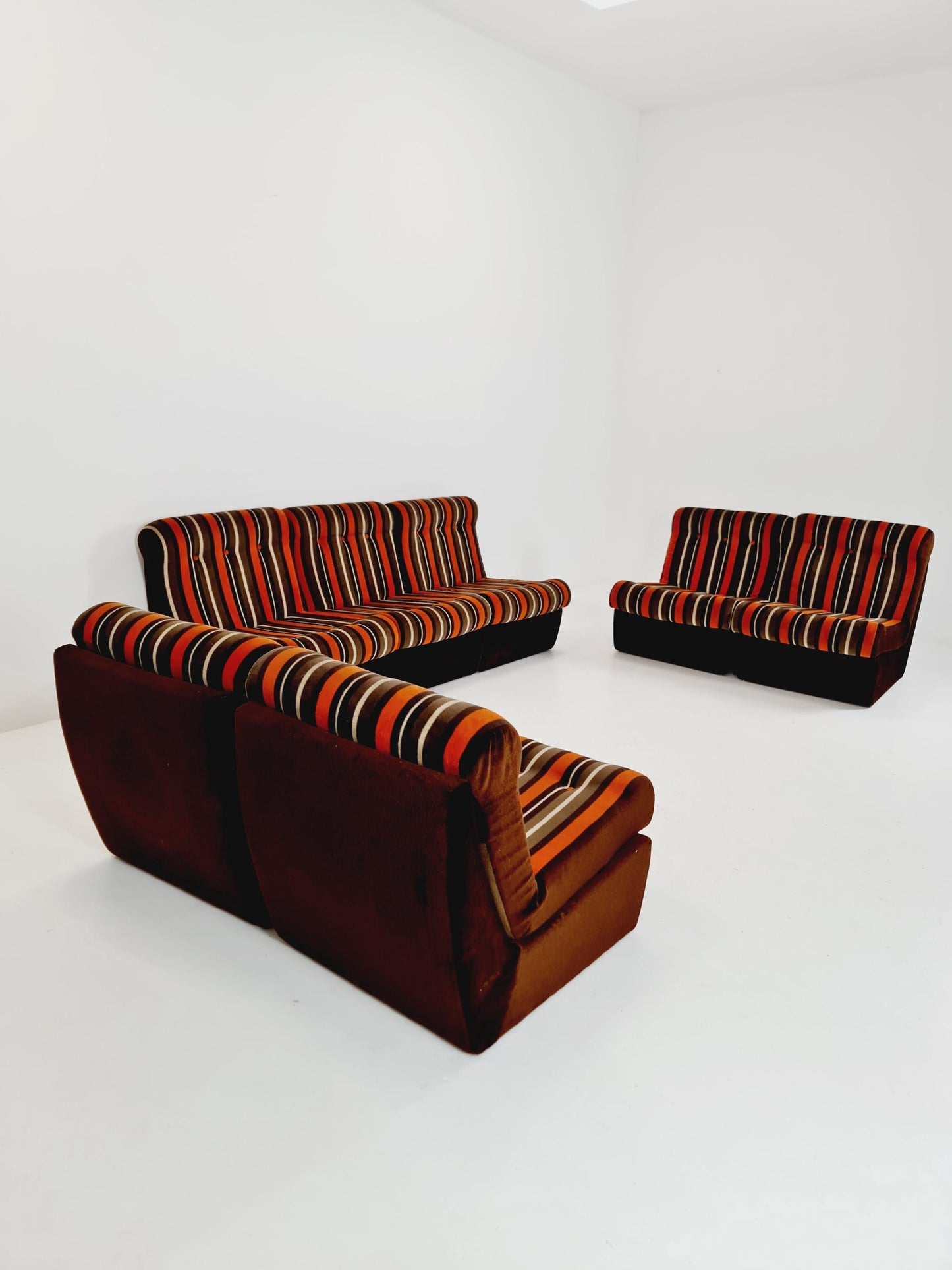 German mid century brown modular sofa/couch, 1970s, set of 8