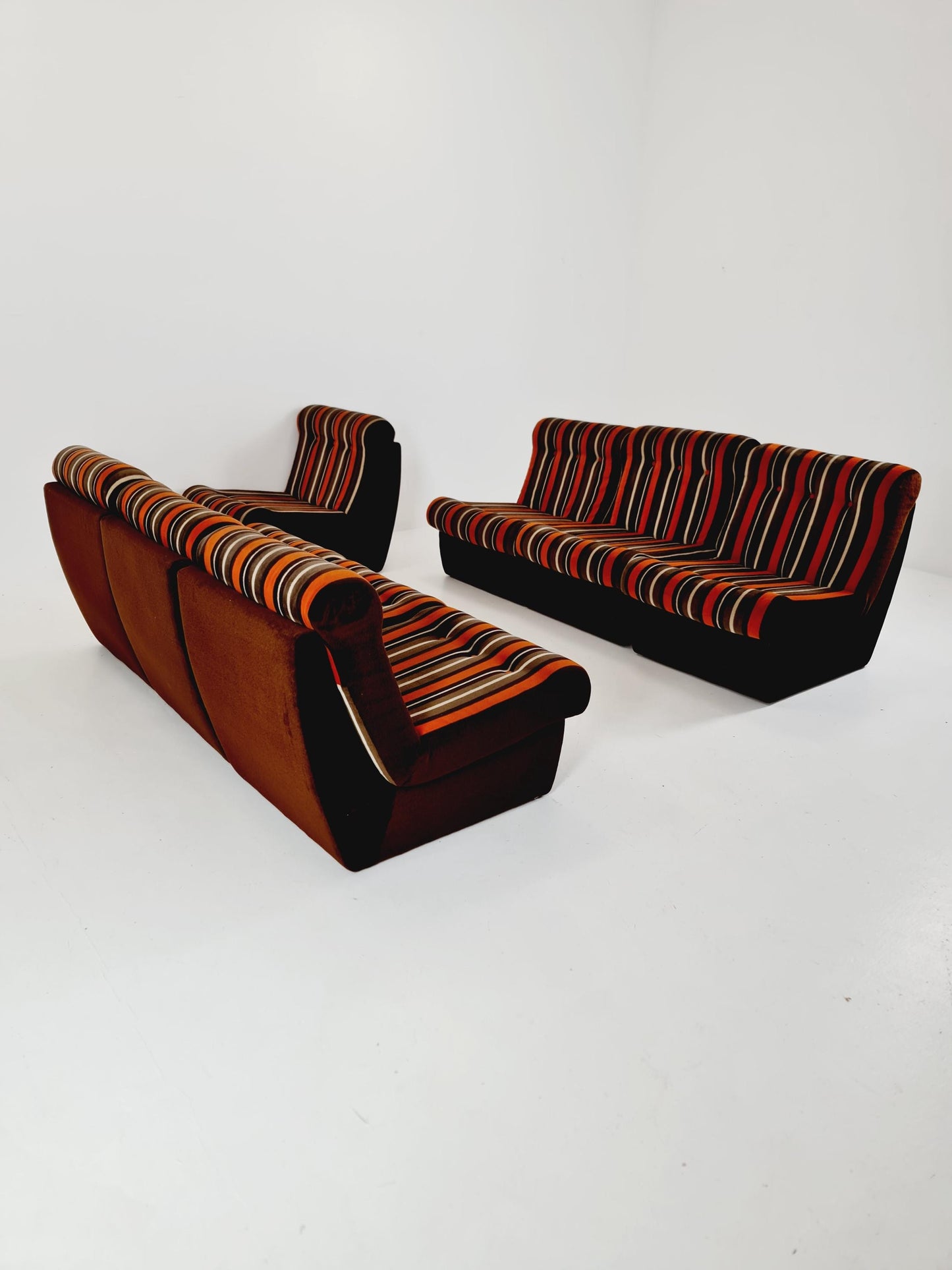 German mid century brown modular sofa/couch, 1970s, set of 8
