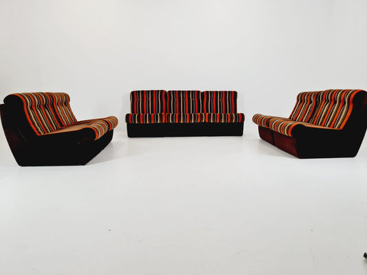 German mid century brown modular sofa/couch, 1970s, set of 8