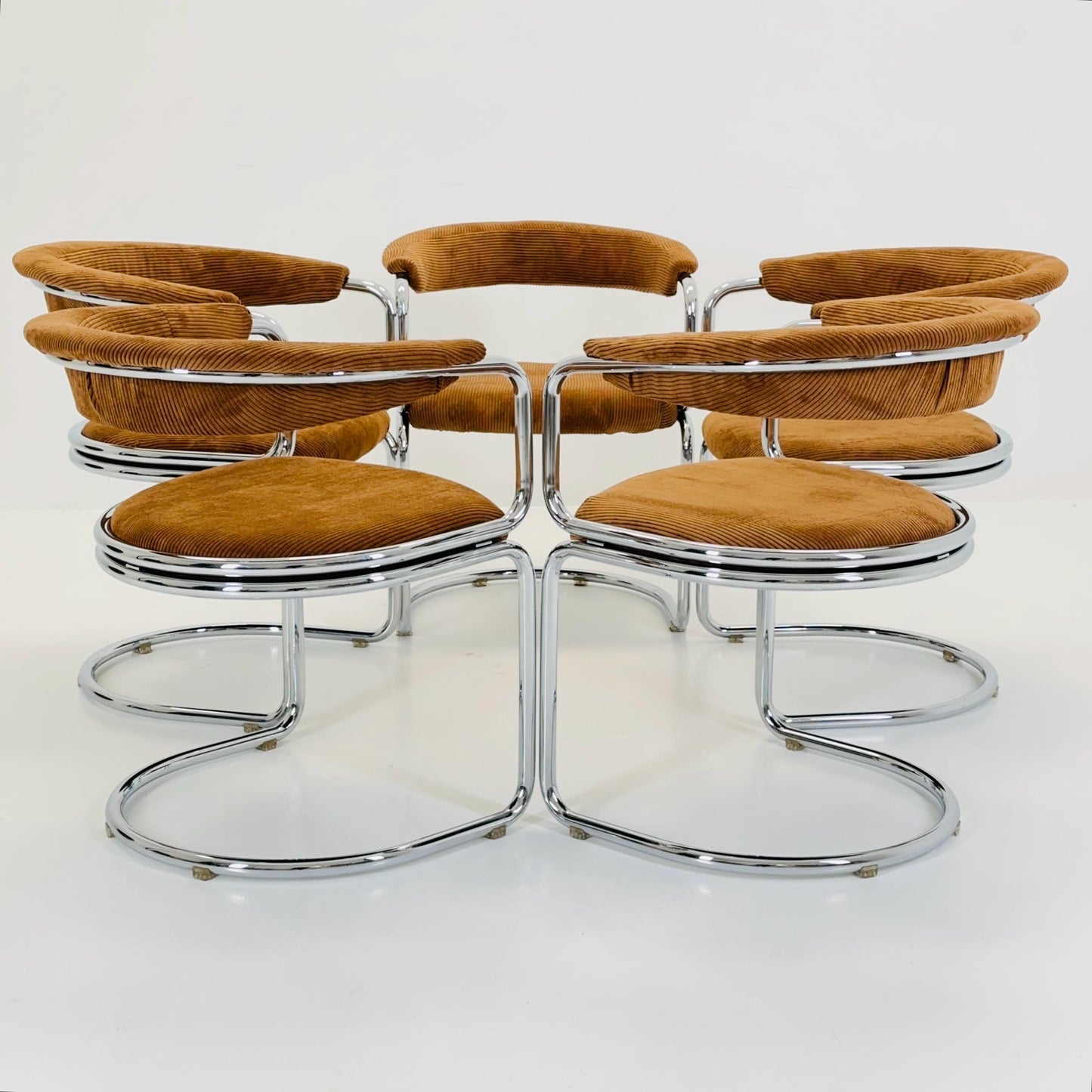 1 of 5 Mid Century Cognac velvet Dining armchair by Giotto Stoppino, Italy, 1970s