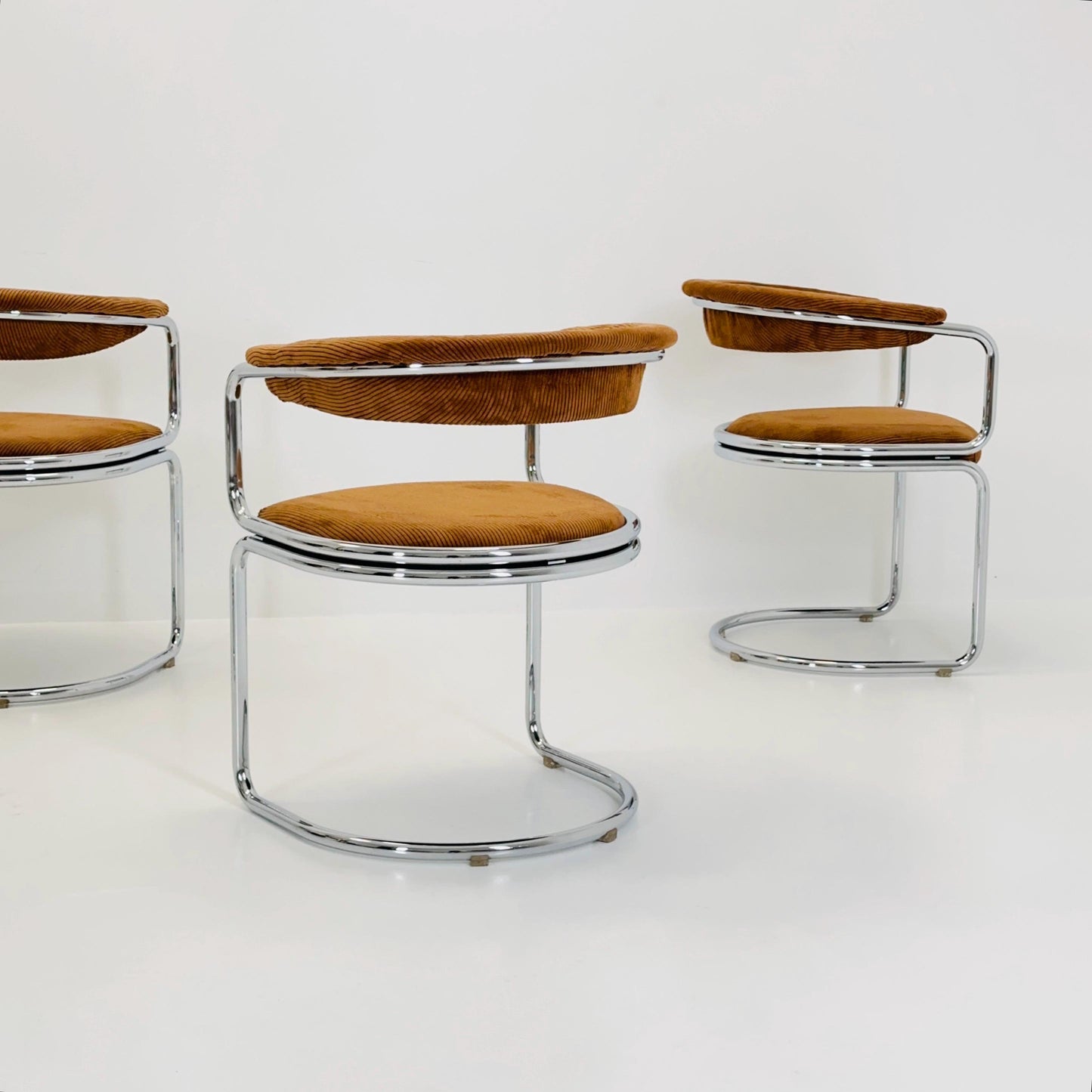 1 of 5 Mid Century Cognac velvet Dining armchair by Giotto Stoppino, Italy, 1970s