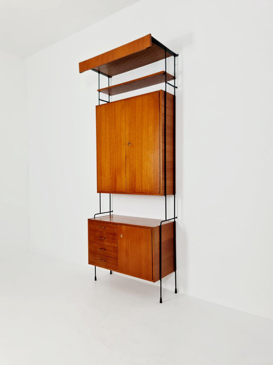 Mid century Teak wall shelving unit by Hilker for Omnia, Germany, 1960s