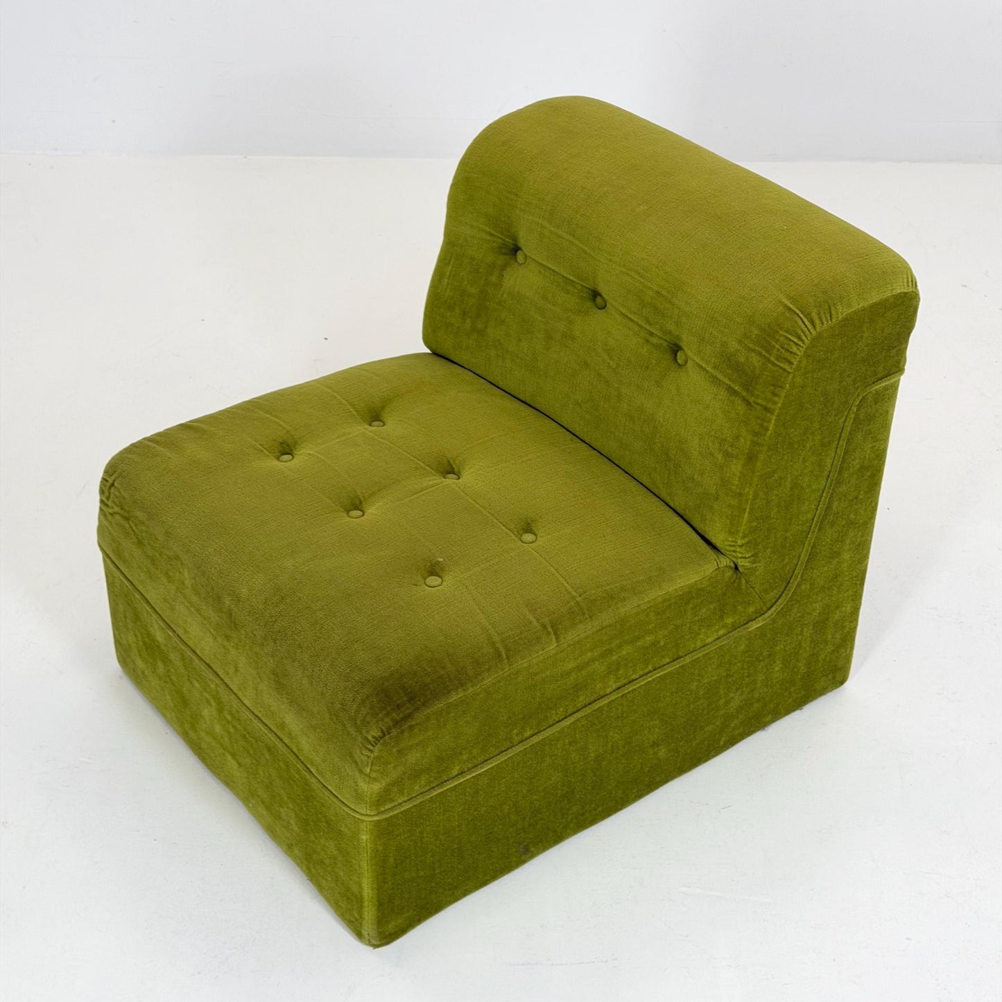 Mid-Century Modern Green Velvet Lounge Chair, Modular Design, Germany, 1980s