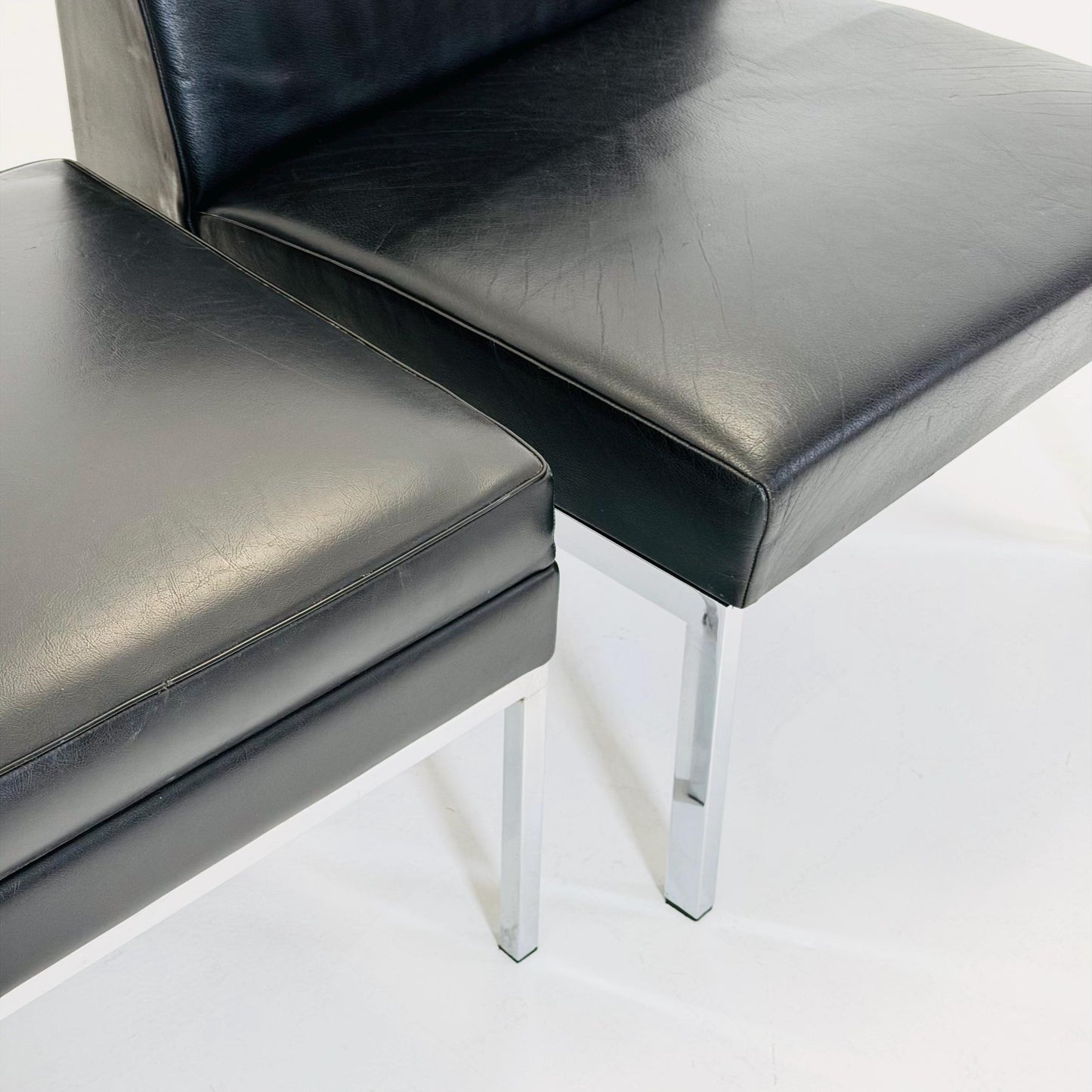 Mid century black leather Bauhaus Lounge chair and ottoman 1980s Thonet