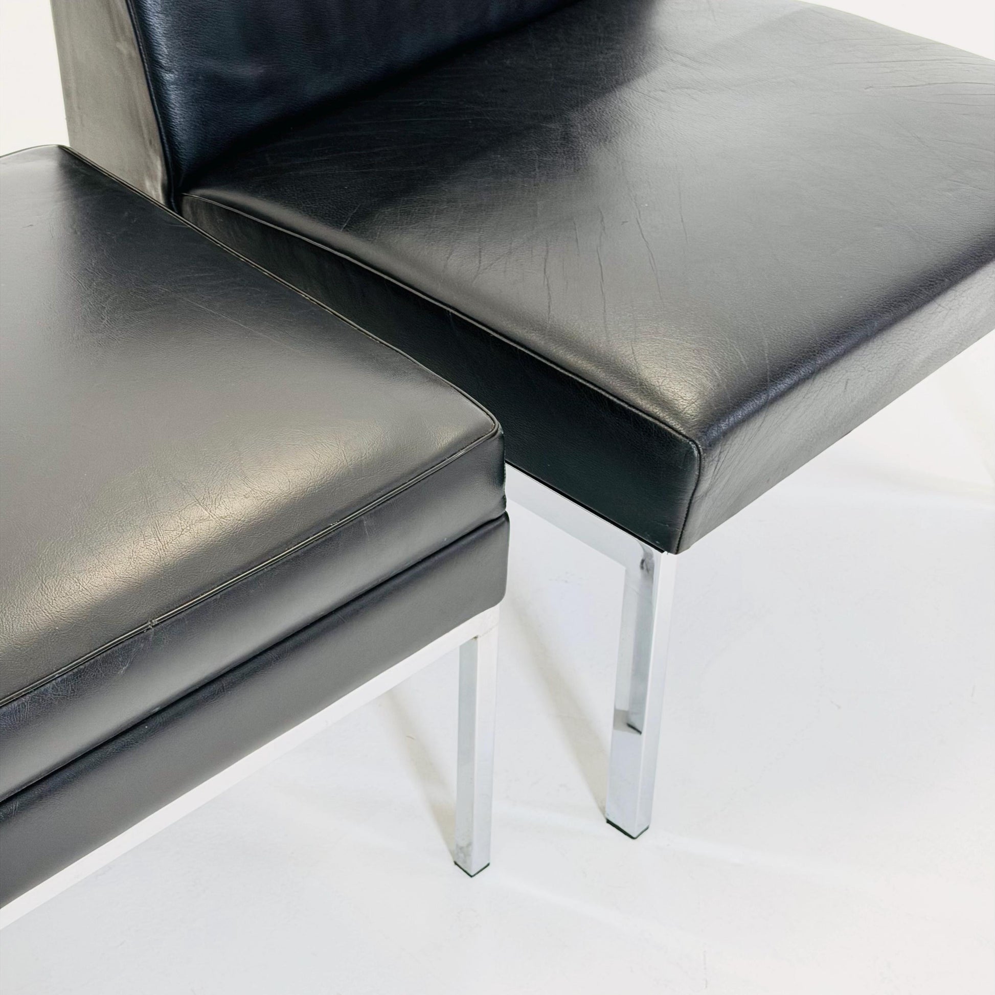 Mid century black leather Bauhaus Lounge chair and ottoman 1980s Thonet