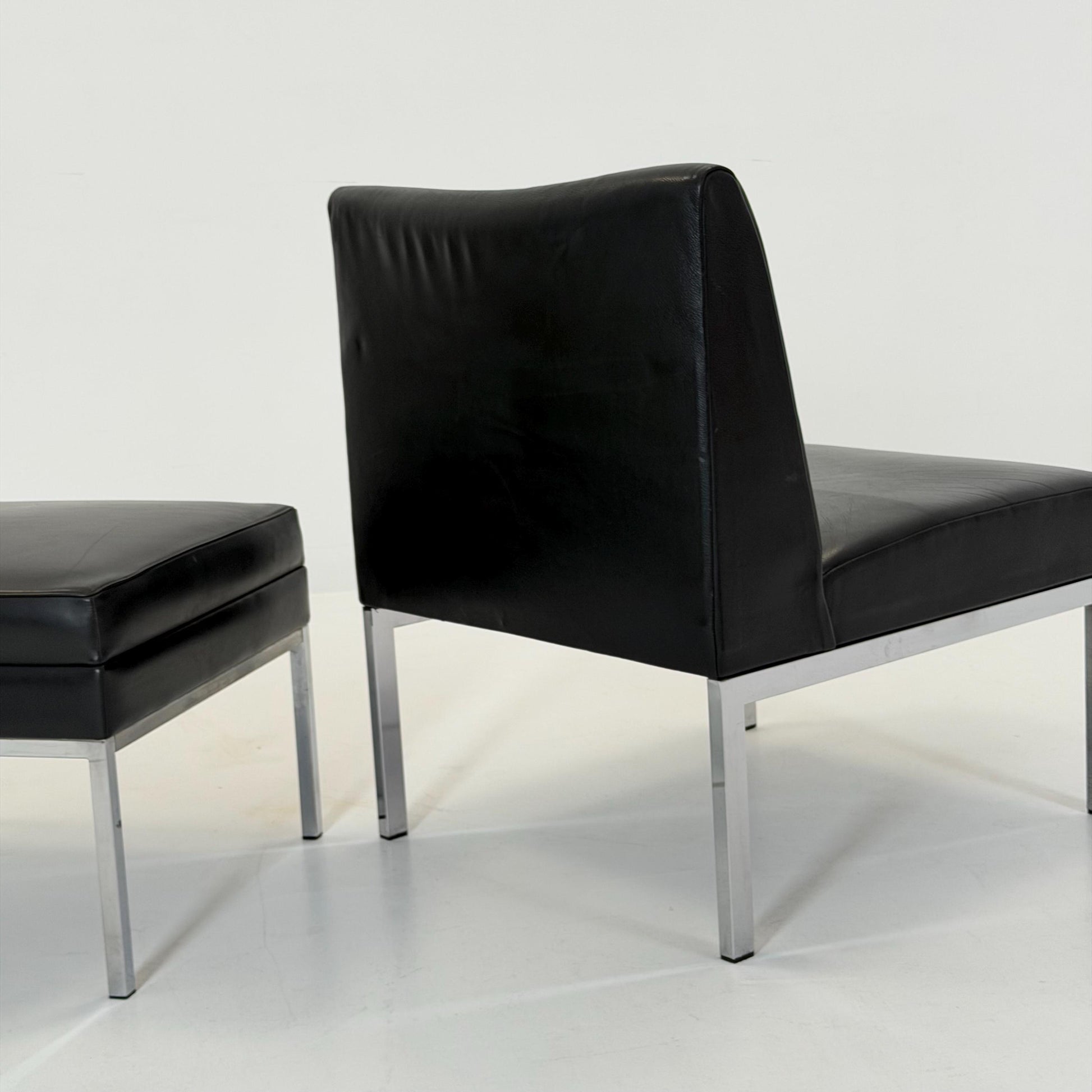 Mid century black leather Bauhaus Lounge chair and ottoman 1980s Thonet