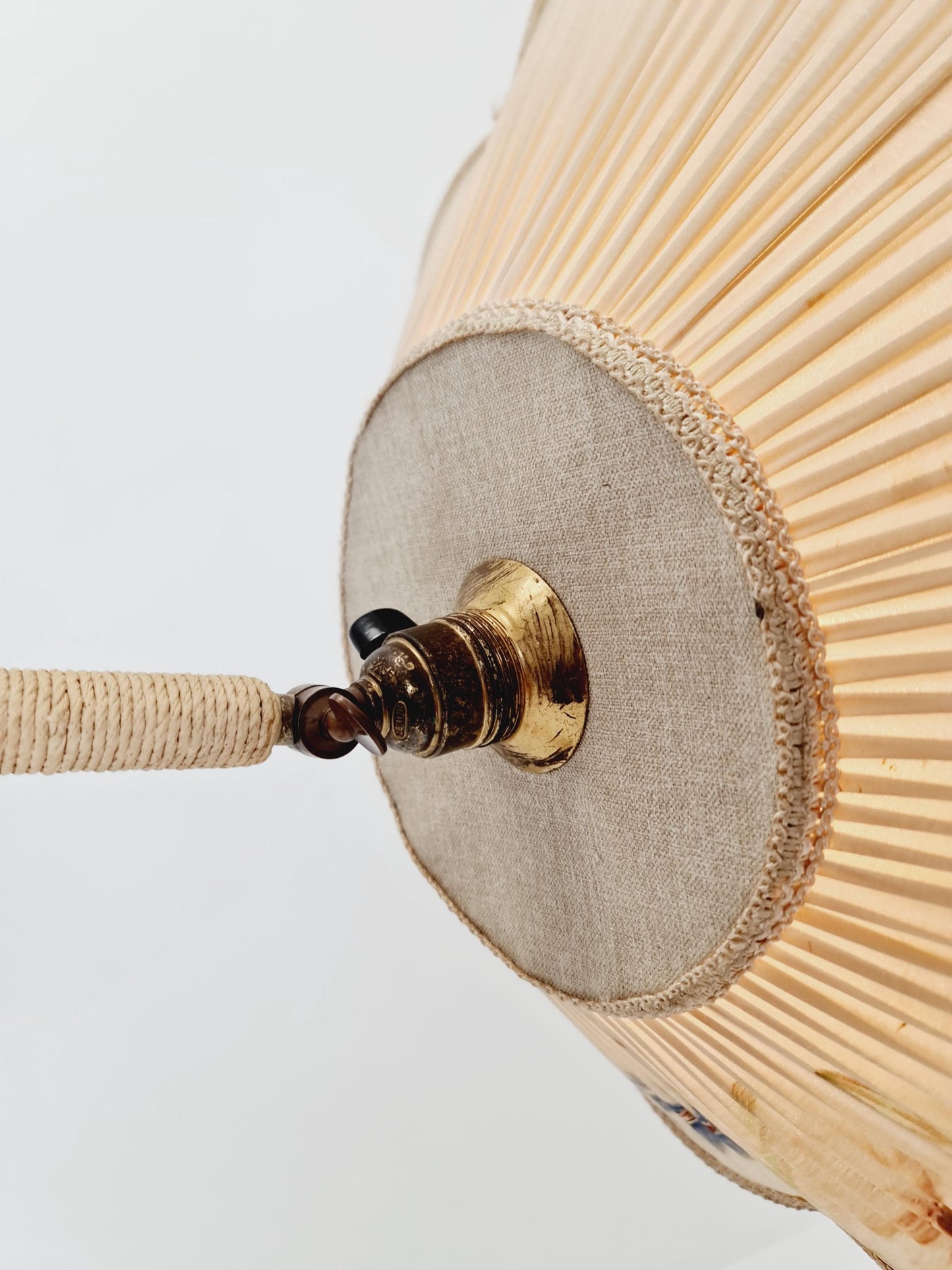 Rare Midcentury vintage gooseneck floor lamp in Wood and Dansih cord shade by Marksljöd Sweden, 1940s